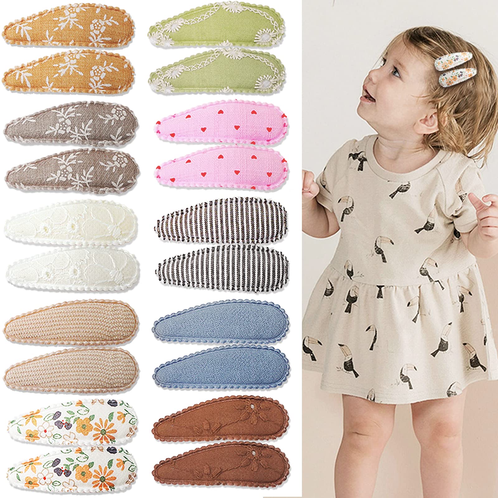 20Pcs Spring Floral Embroidered Hair Clips for Girls - Non-Slip Snap Barrettes for Toddlers & Kids | Perfect for School, Parties & Daily Hair Styling