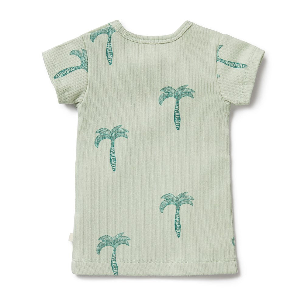 Organic Cotton Palm Tree Print Ribbed T-Shirt for Men & Women - Casual Summer Beach Wear & Vacation Outfit