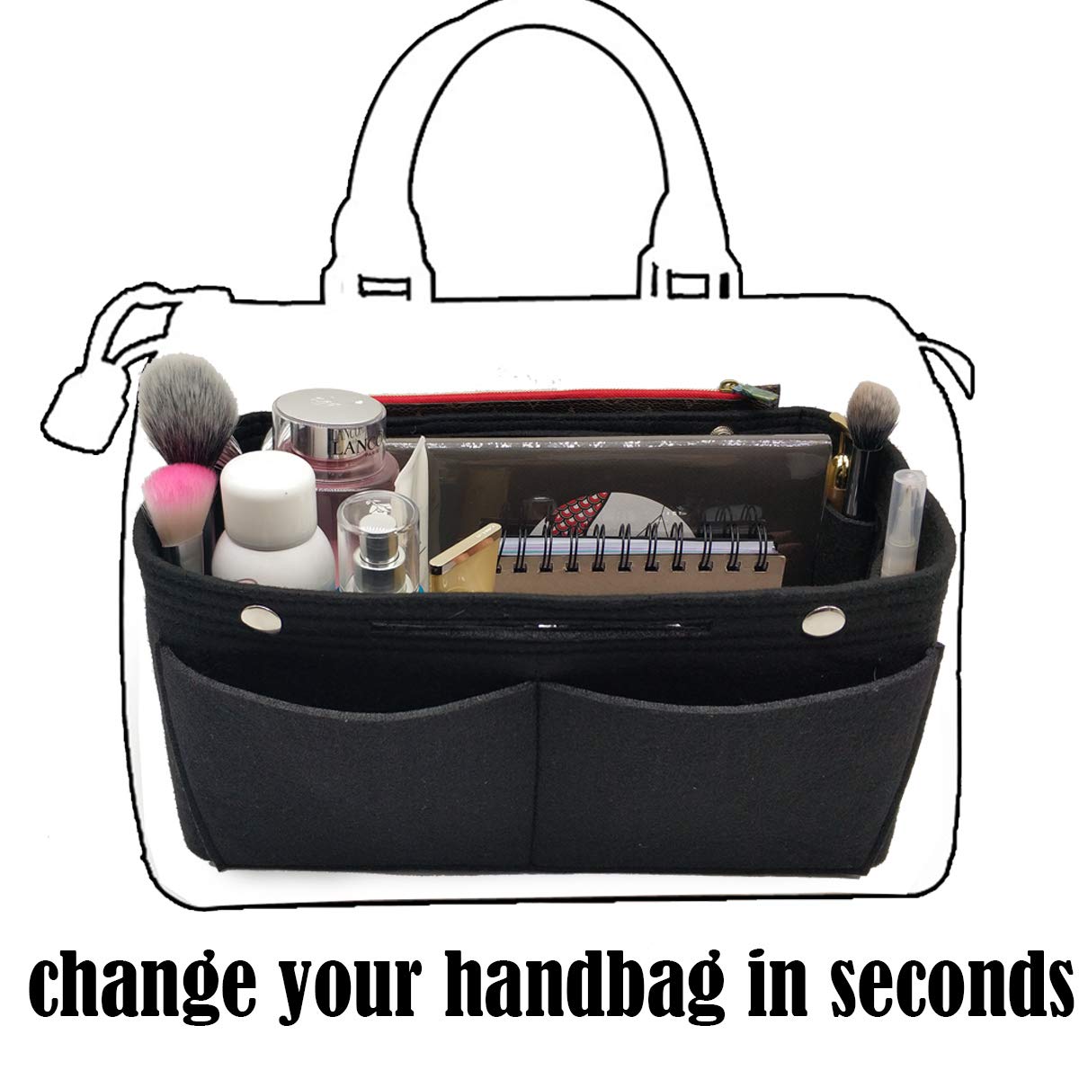 Premium Felt Purse Organizer Insert with Multiple Pockets - Handbag Shaper & Storage Solution for Tote Bags, Designer Purses & Everyday Carry Essentials | Perfect for Work, Travel & Daily Organization