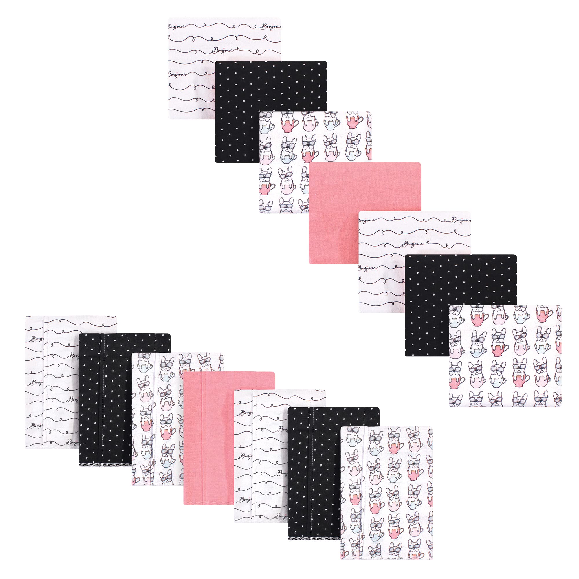 Hudson Baby Unisex Cotton Flannel Burp Cloths & Receiving Blankets Set - 14-Piece, Bonjour Print, One Size - Soft & Absorbent for Newborns, Infants - Perfect for Feeding, Swaddling & Nursery Essentials