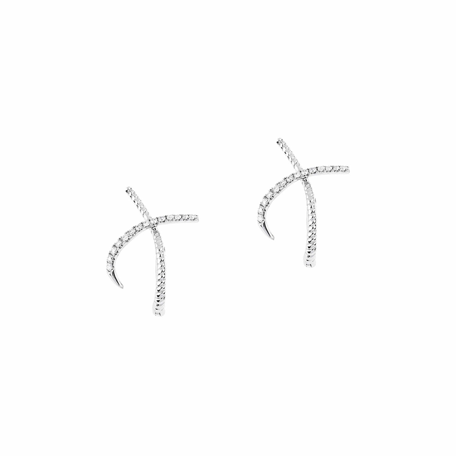 14K White Gold Interlocking Diamond Illusion Huggie Earrings - Elegant Everyday Hoop Earrings for Women, Perfect for Work, Date Night & Special Occasions