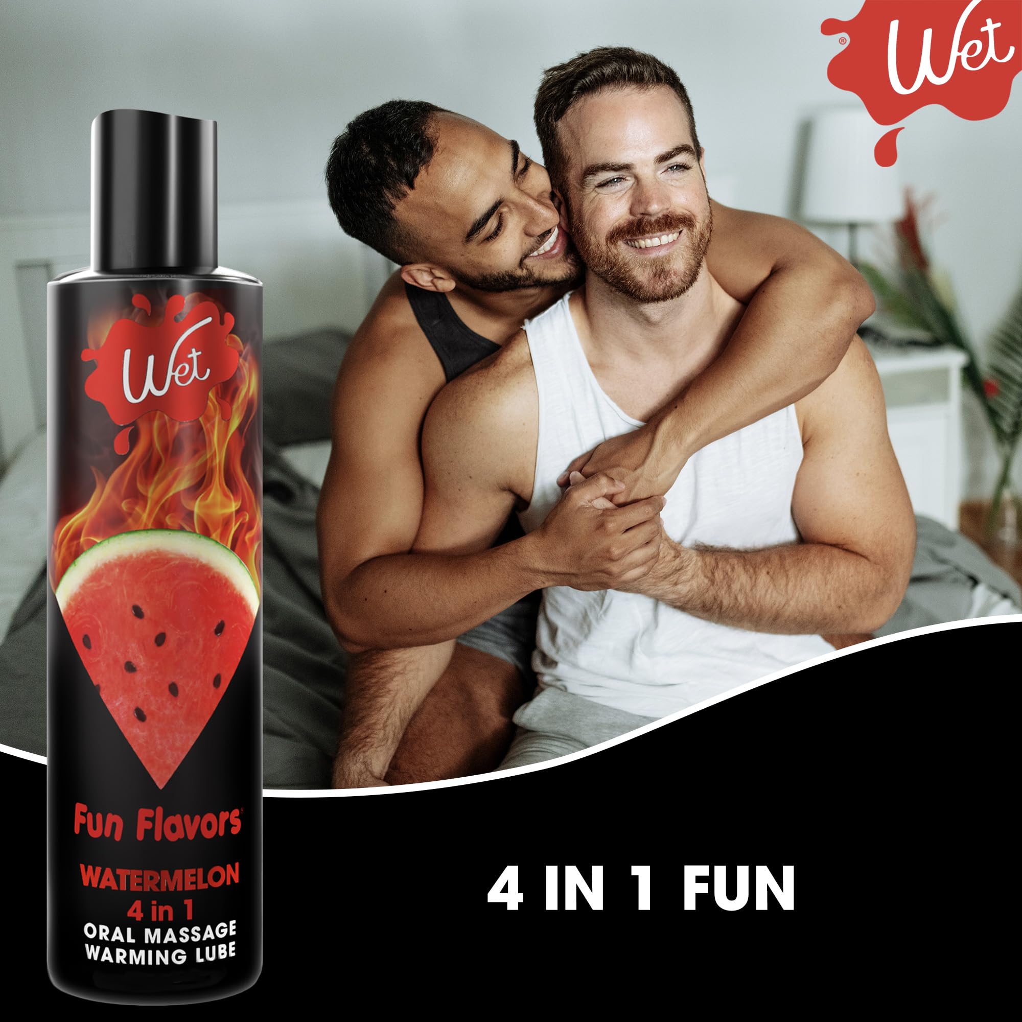 Wet Fun Flavors Juicy Watermelon 4-in-1 Warming Flavored Personal Lubricant (3 Fl Oz) - Premium Water-Based Lube for Men, Women & Couples - Paraben Free, Gluten Free, Stain Free - Perfect for Foreplay, Massage & Intimate Moments