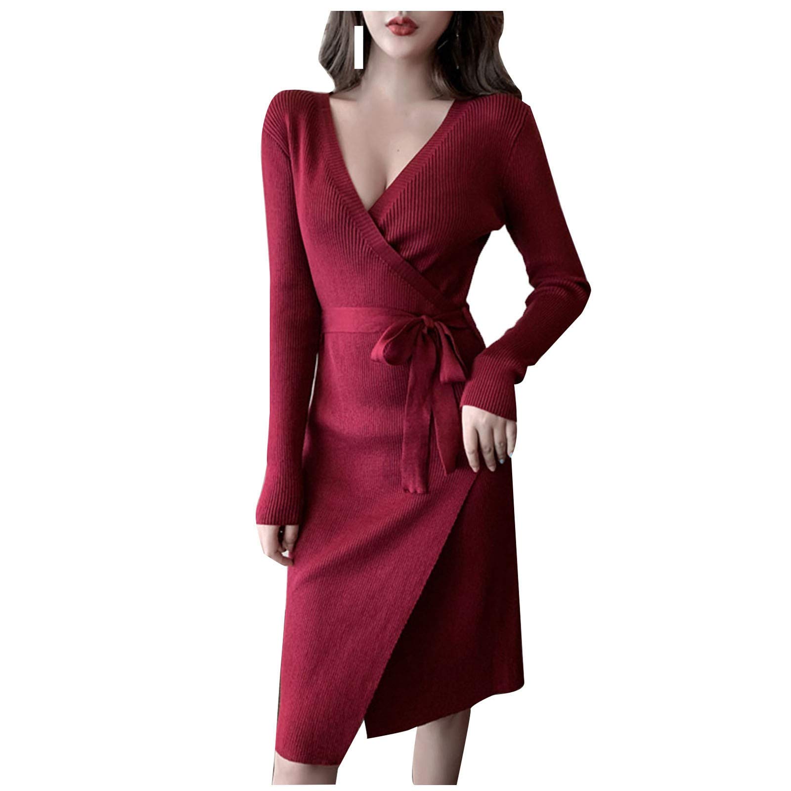 LLUO Women's Knitted Midi Dress - Long Sleeve Fitted Party & Dating Dress, Casual Elegant Vacation Outfit for Ladies | Perfect for Night Out, Dinner Date, Office Wear & Holiday Travel
