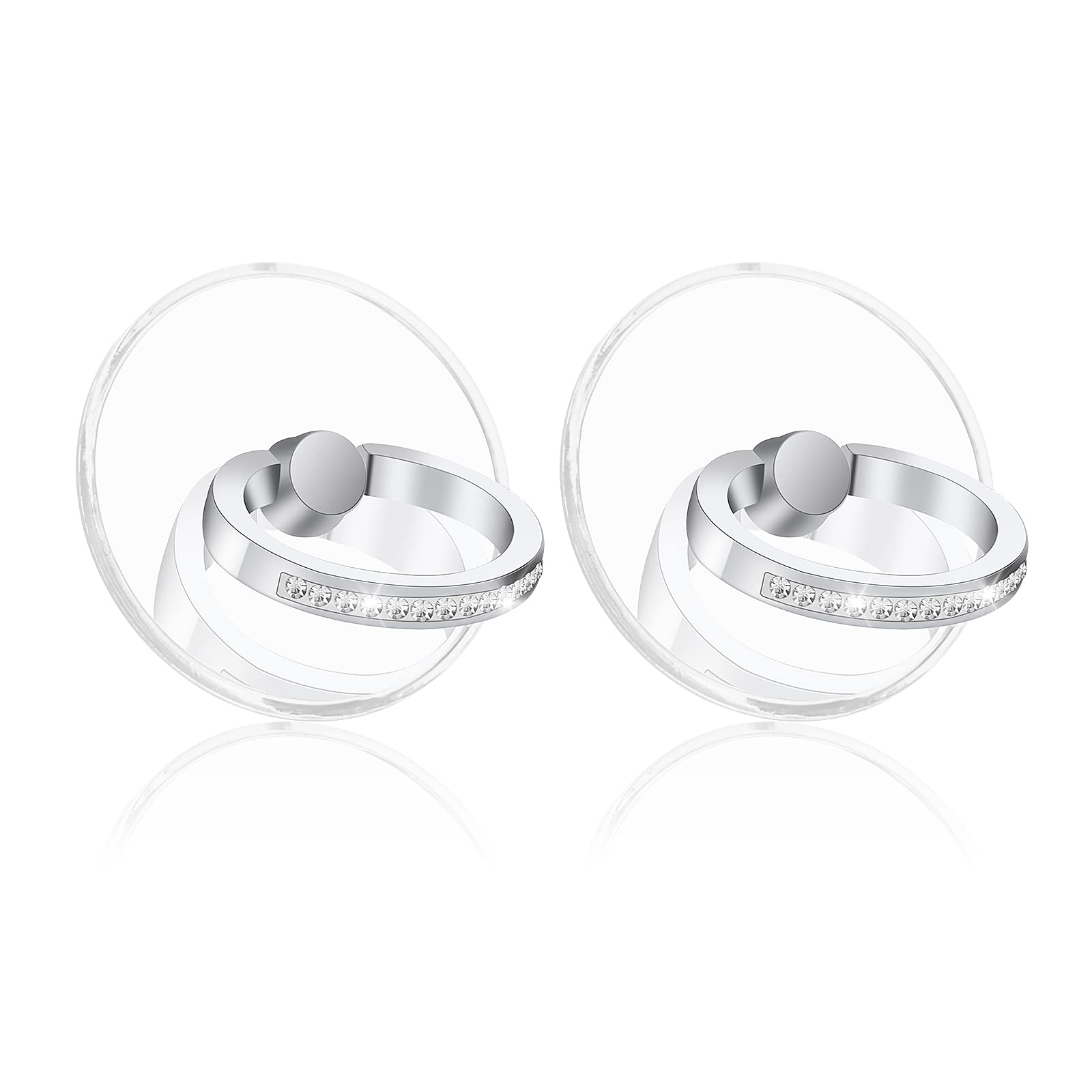 Cobee Finger Kickstand Cell Phone Ring Holder - 2 Pack Transparent Diamond Bling Phone Grip with 360° Rotation, Clear Glitter Finger Mount for iPhone Samsung & Smartphones - Perfect for Hands-Free Viewing, Selfies & Secure Grip