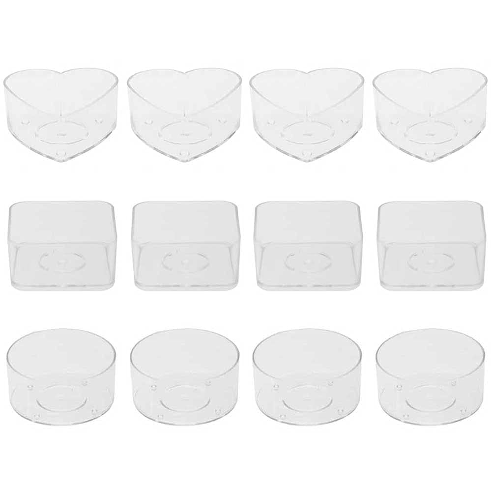 12 Pcs Clear Plastic Tealight Cups - Heart, Square & Round Shapes - Candle Wax Containers for DIY Candle Making - Perfect for Weddings, Parties & Home Decor