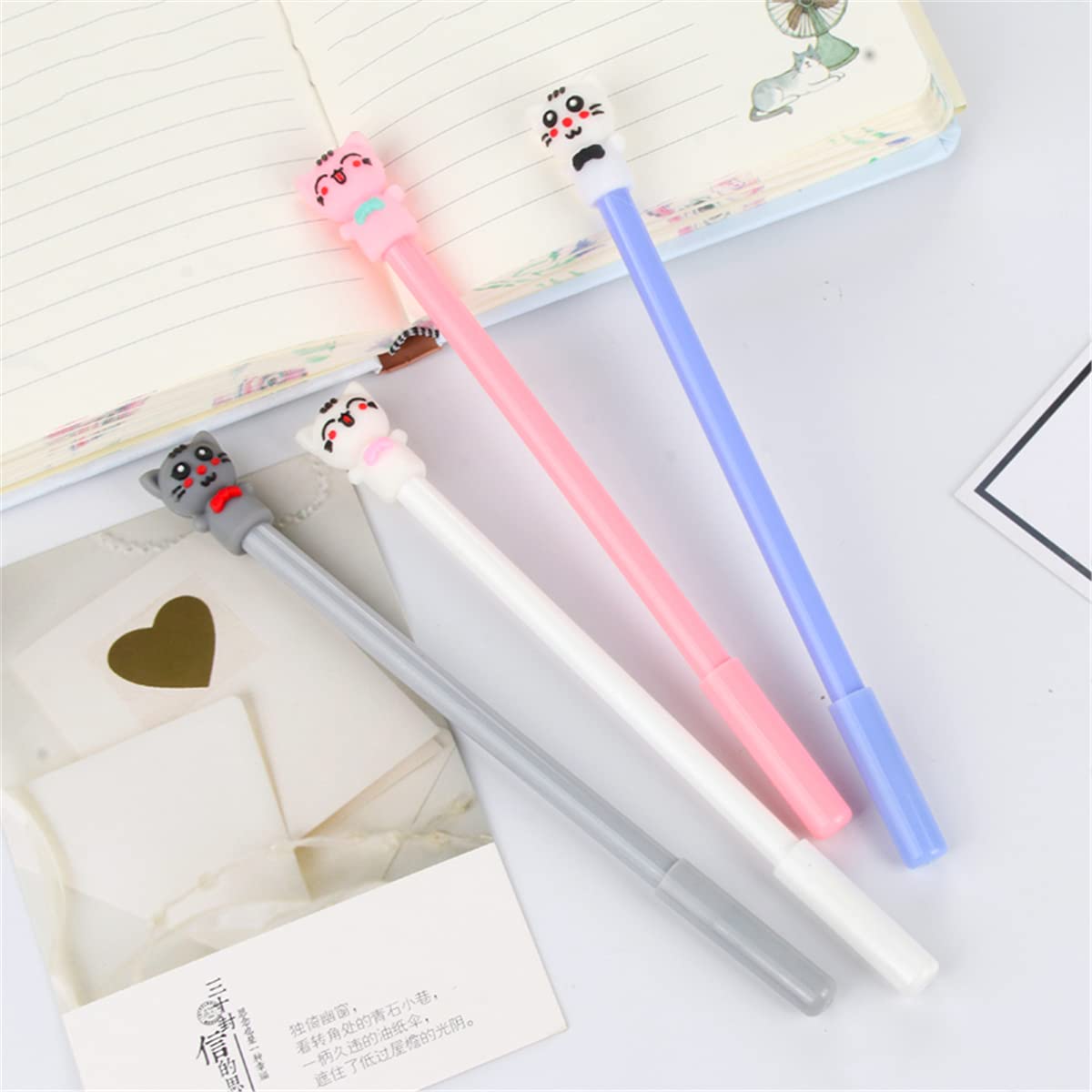 Cat-Shaped Rollerball Pens - Smooth Gel Ink Ballpoint Pens for Writing, Business, School & Office Use - Fun & Cute Stationery Gift (6-Pack)