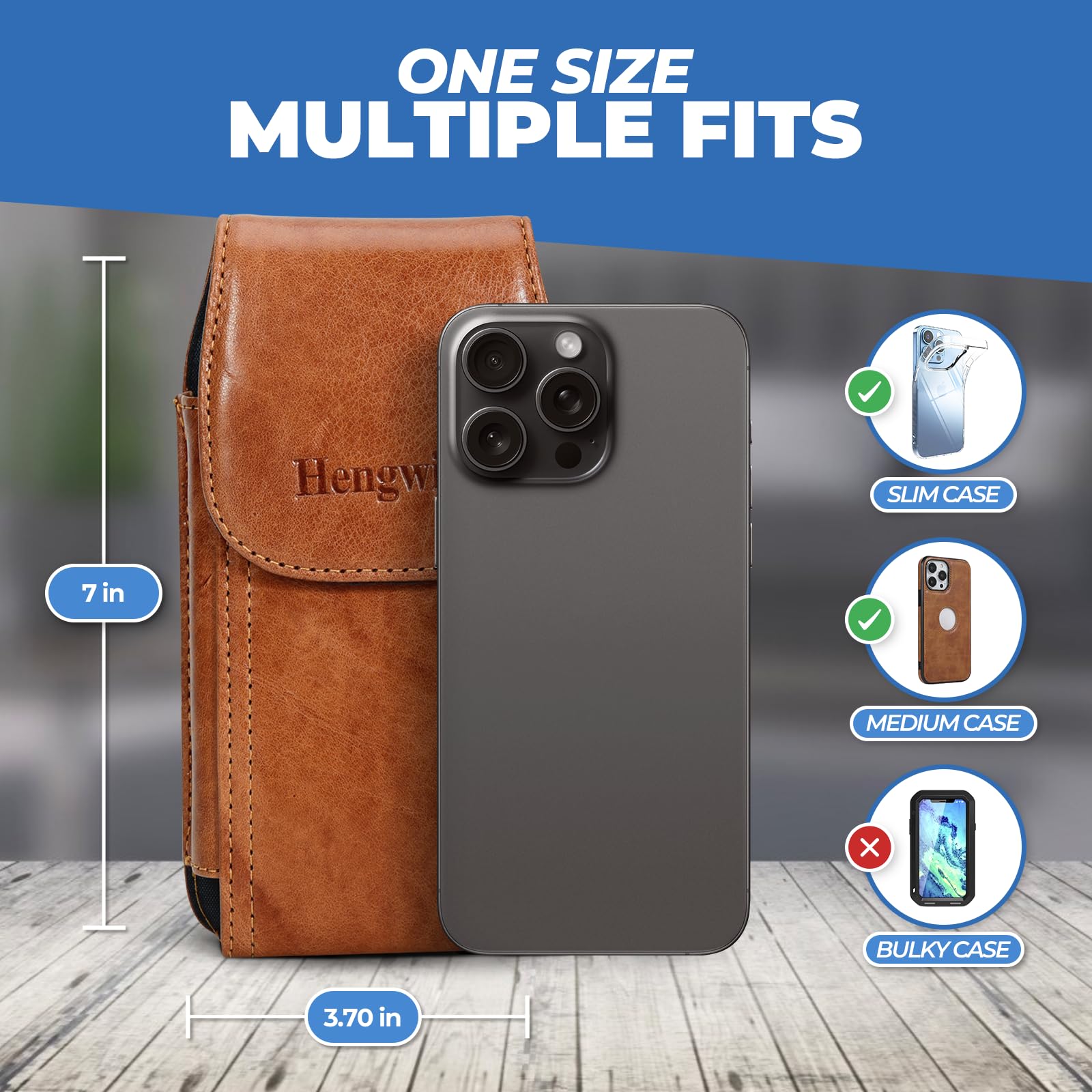 Genuine Leather Belt Clip Phone Holster Case for iPhone 16 Pro Max/15 Pro Max/14 Pro Max/13 Pro Max & Samsung Galaxy S25 Ultra/S24 Ultra - Premium Brown Leather Belt Holder Pouch for Everyday Carry & Outdoor Activities