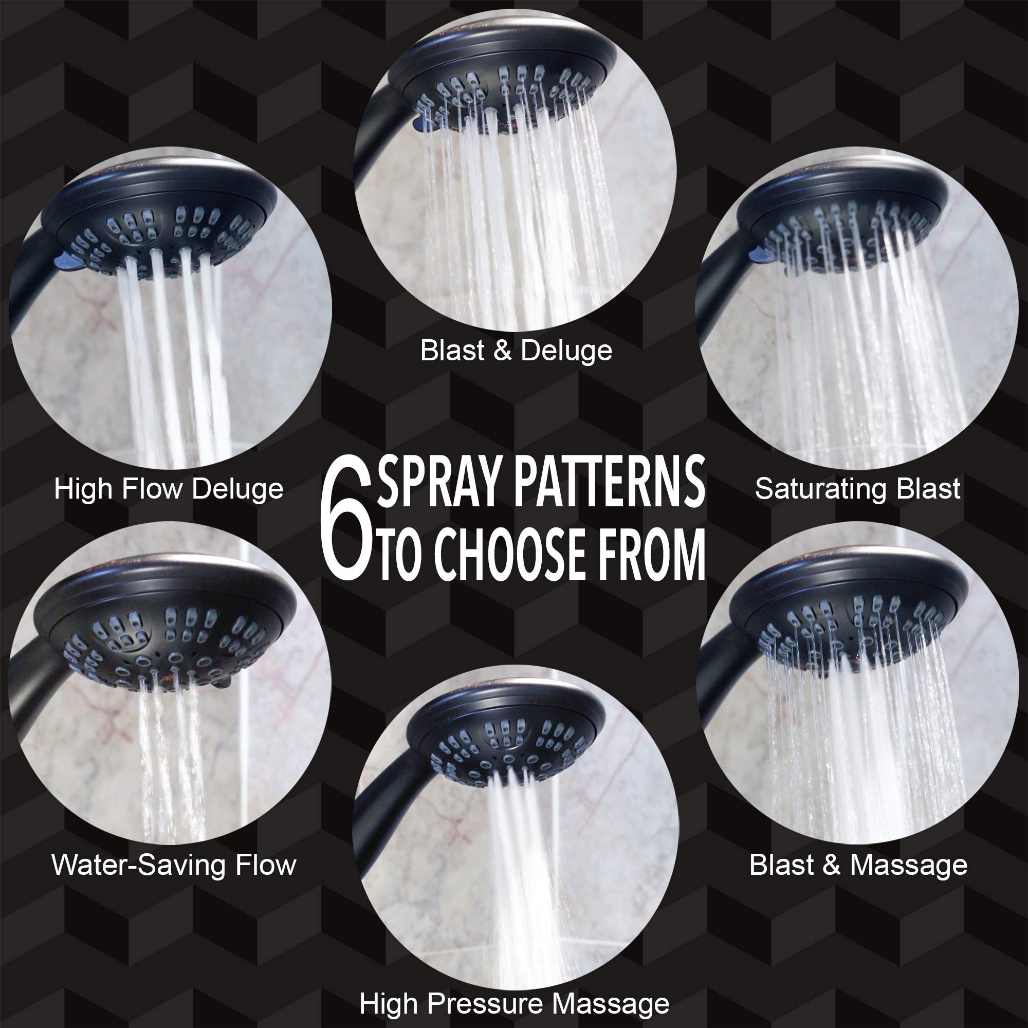 6 Function High Pressure Handheld Shower Head with Filter - Oil Rubbed Bronze Removable Shower Kit with Stainless Steel Hose & Chlorine Removal (1.8 GPM) - Perfect for Bathroom Renovation, Spa-Like Shower Experience & Sensitive Skin Care