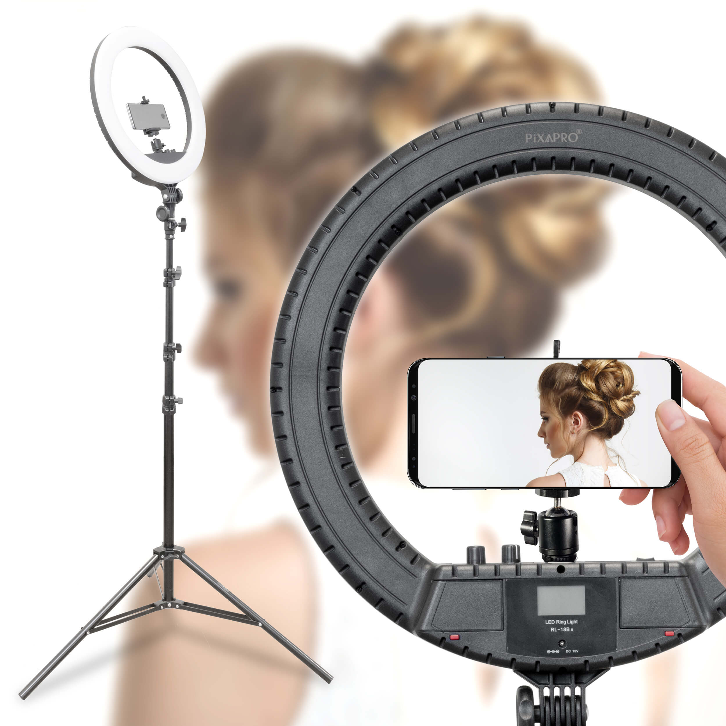 Professional RICO240B MKII LED Ring Light Kit for Hair Salon & Barber - Continuous Lighting with Smartphone Mount - Perfect for Makeup, Photography & Video Content Creation