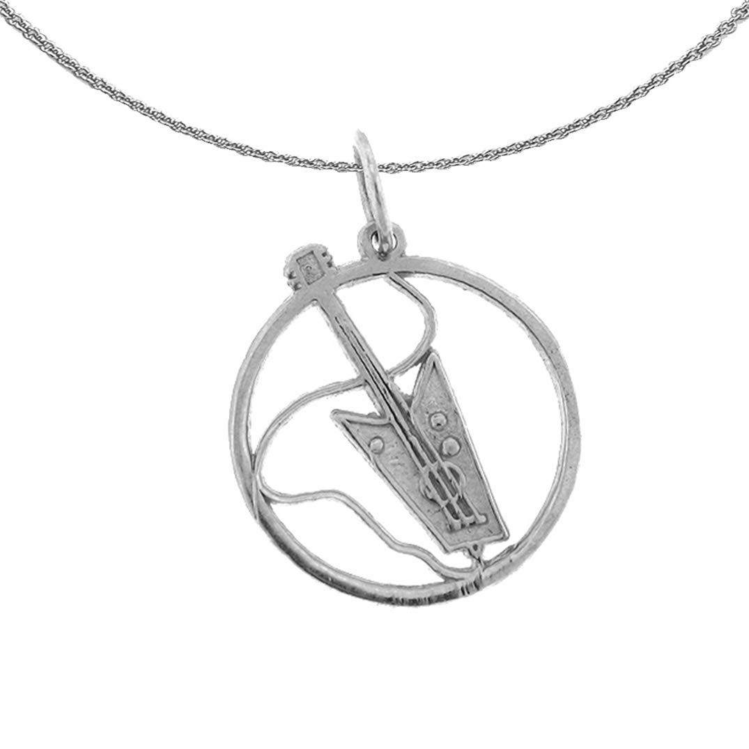 14K White Gold Electric Guitar Pendant Necklace - 18