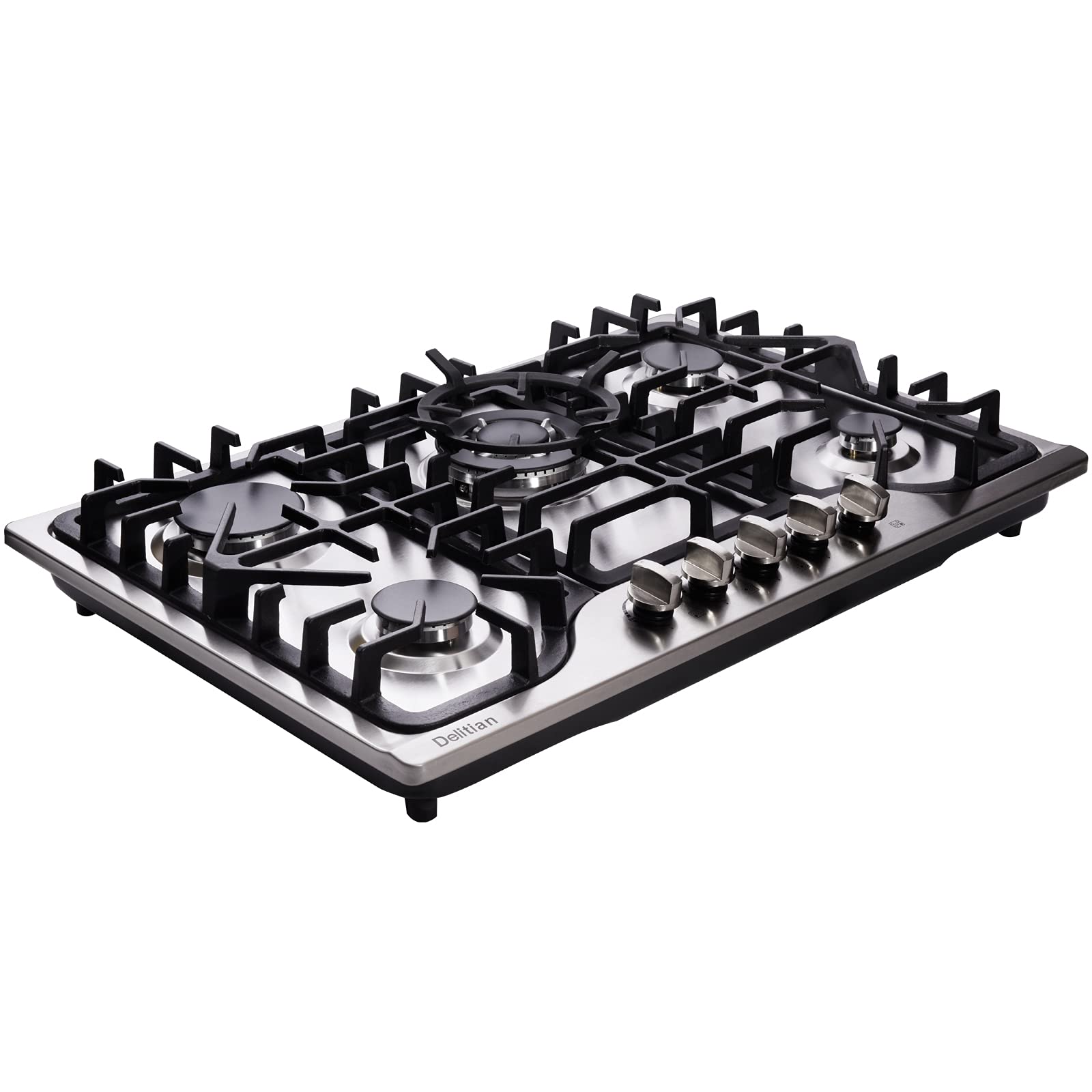 30 Inch 5 Burner Gas Cooktop Stainless Steel LPG/NG Convertible Stovetop - Perfect for Home Kitchen, Restaurant & Outdoor Cooking