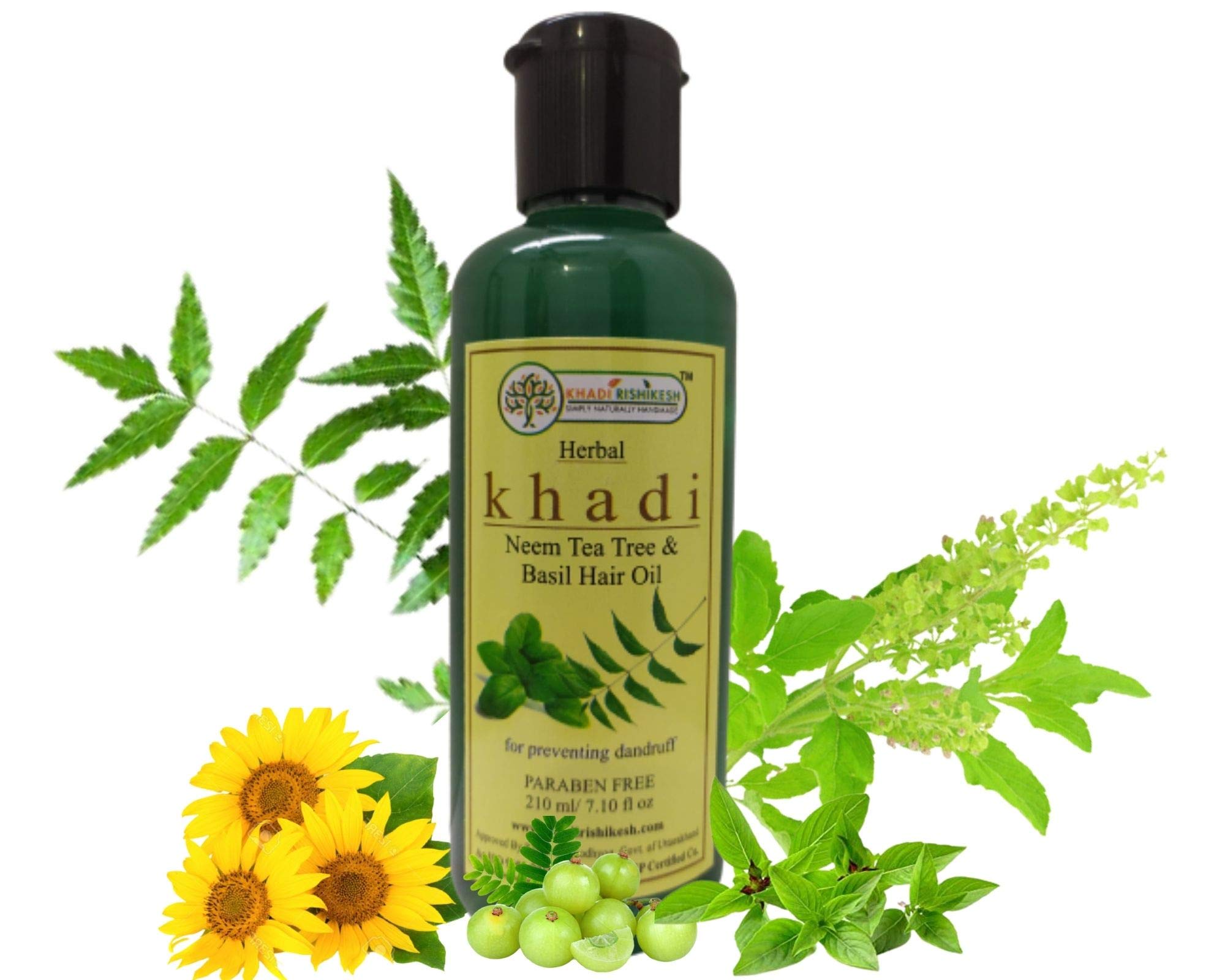 Khadi Rishikesh Ayurvedic Neem & Tea Tree Anti-Dandruff Hair Oil - Non-Sticky Formula for Scalp Nourishment - Natural Ingredients with Neem, Tulsi & Tea Tree Oil - SLES & Paraben Free (210ml) - Perfect for Daily Hair Care & Dandruff Treatment for Men & Women