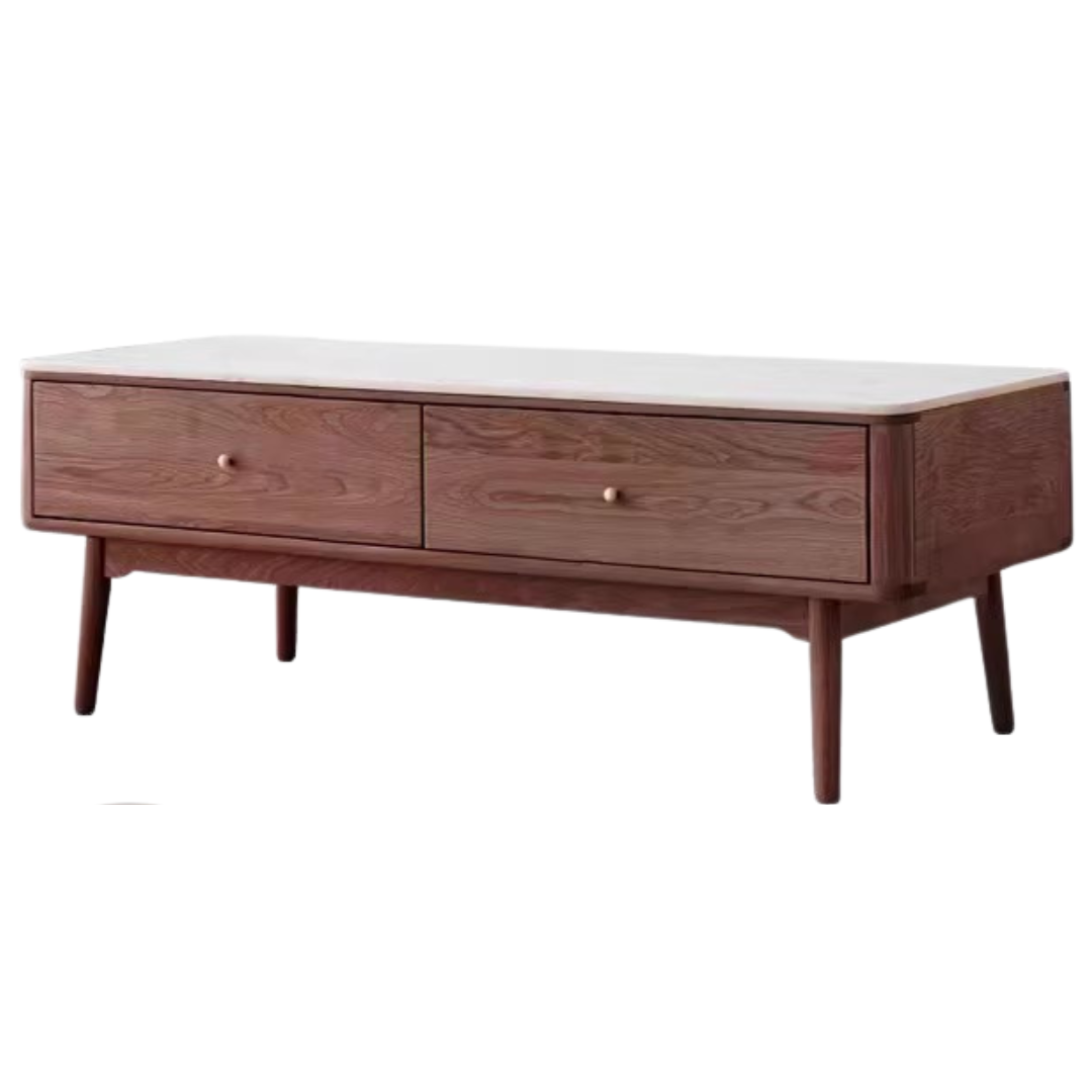 Solid Oak Wood Modern Rock Plate Coffee Table - Stylish Living Room Furniture for Home Decor & Relaxation