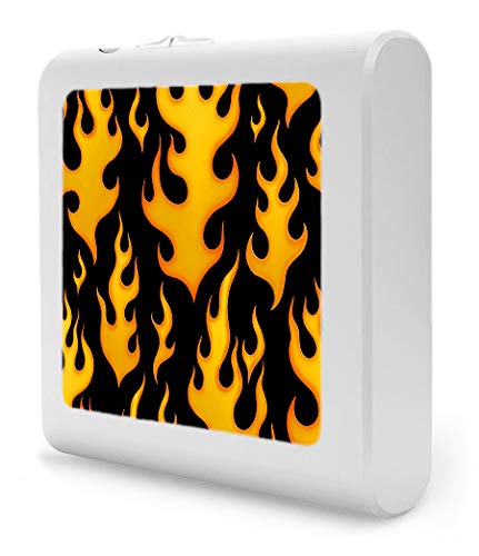 Dimmable LED Night Light with Auto On/Off Sensor, Adjustable Brightness & Warm White Light for Bathroom, Hallway, Nursery, Bedroom - Black Flames Design - Perfect for Kids Rooms, Stairs & Nighttime Safety