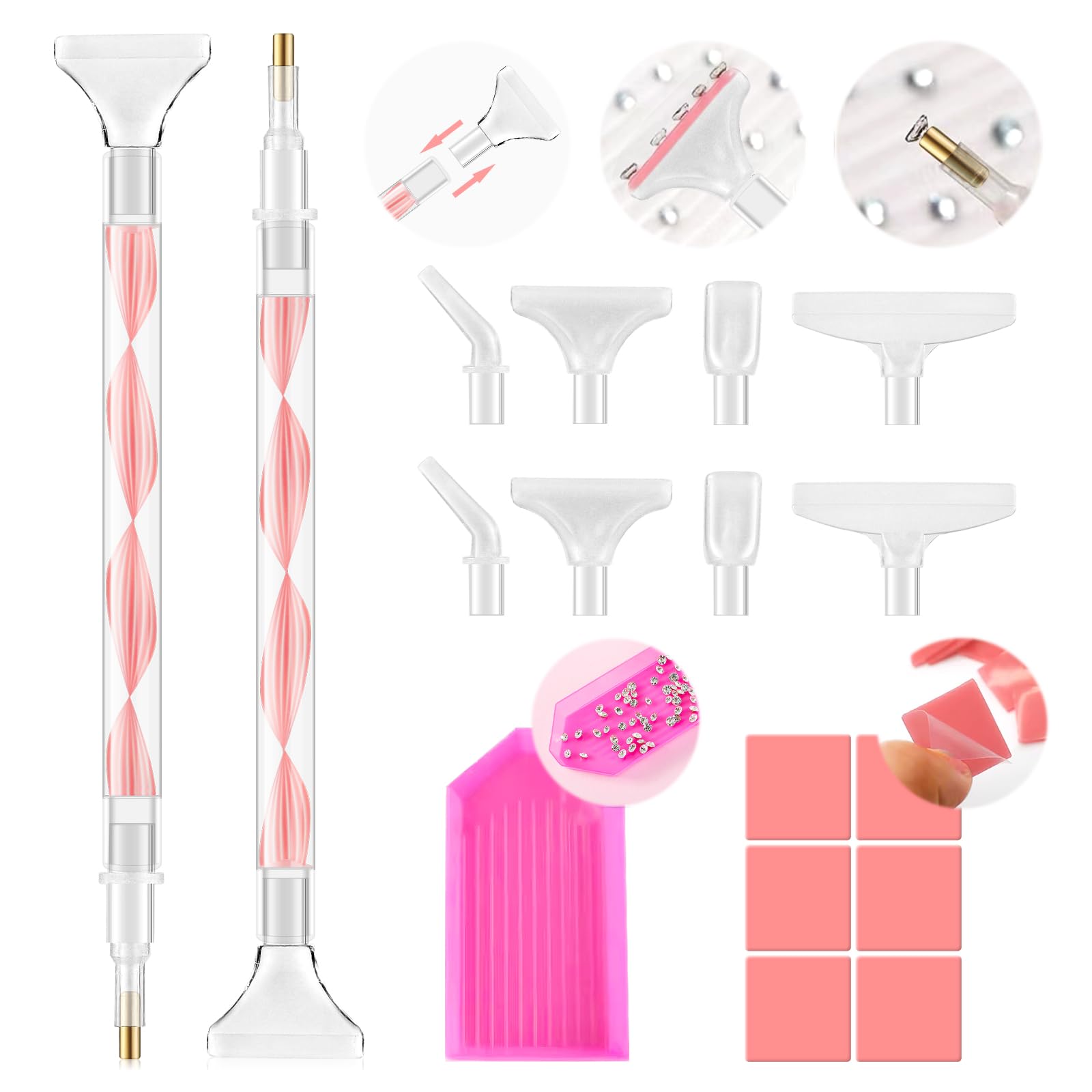 Rhinestone Picker Tool Kit - 2Pcs Dual-Ended Rhinestone Applicator with 12 Upgraded Plastic Tips for DIY Nail Art, Jewelry Making & Crafting | Perfect for Nail Salon, Home Manicure & Creative Projects