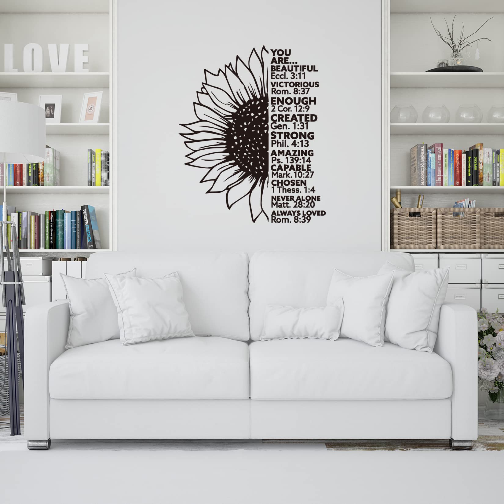Sunflower Vinyl Wall Decal - Bible Verse Quote for Girls Room Decor - Inspirational Home Sticker