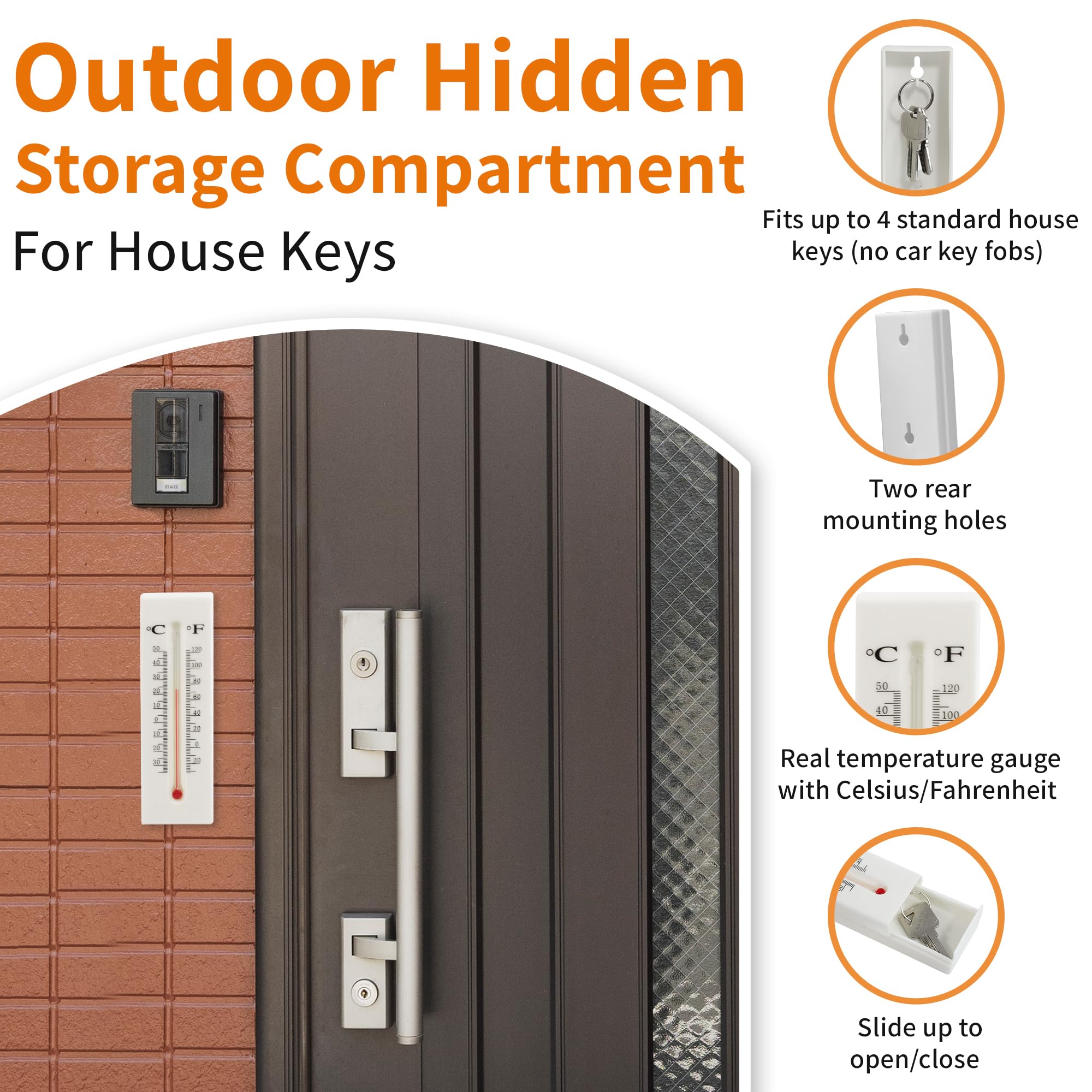 WYZworks Outdoor Hidden Key Holder with Thermometer - Celsius/Fahrenheit (℃/℉) Display, Diversion Safe for House Keys, Emergency Spare Key Storage - Perfect for Home Security & Vacation Safety