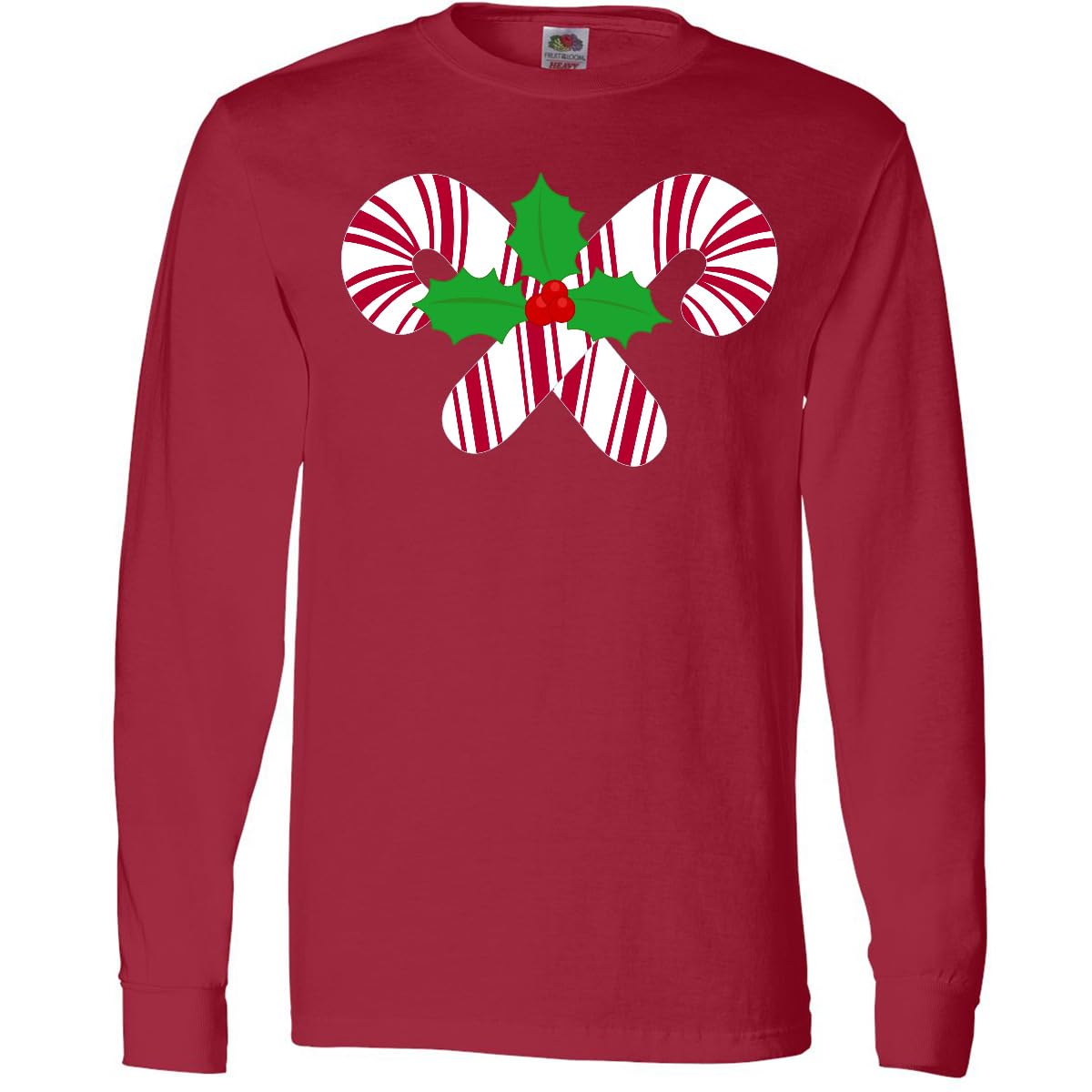 Inktastic Candy Canes and Holly Christmas Long Sleeve T-Shirt for Adults - Festive Holiday Party Outfit, Ugly Sweater Alternative, Family Gathering Apparel