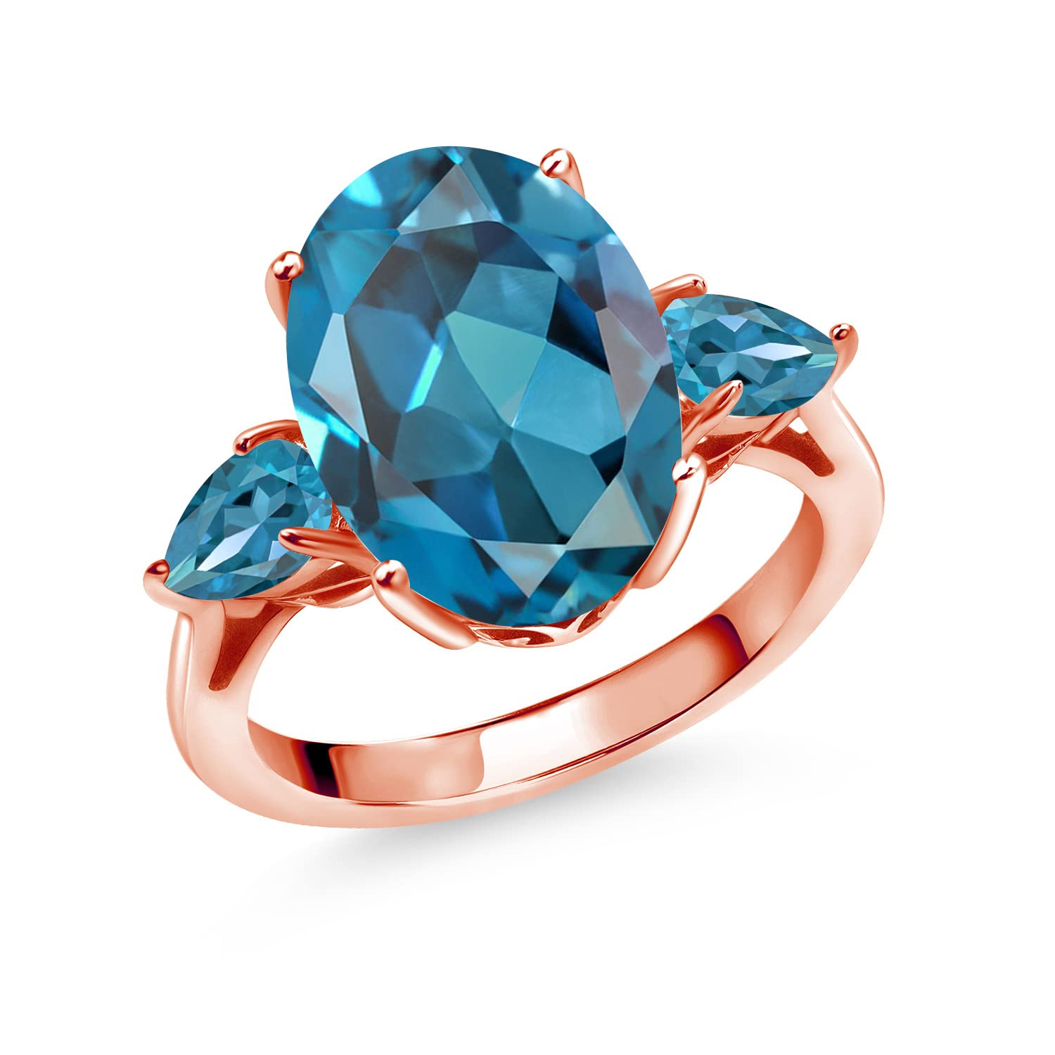 7.30 Ct Oval London Blue Topaz Engagement Ring - 18K Rose Gold Plated Silver, 3-Stone Bridal Jewelry for Women | Perfect for Proposals, Anniversaries & Special Occasions