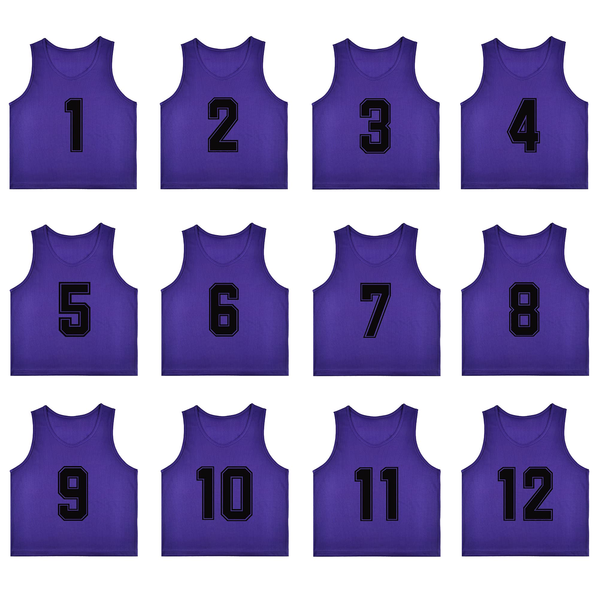 12-Pack Numbered Soccer Training Vests (1-12) with Free Carry Bag - Reversible Pinnies for Team Sports, Youth Soccer Practice & Outdoor Games
