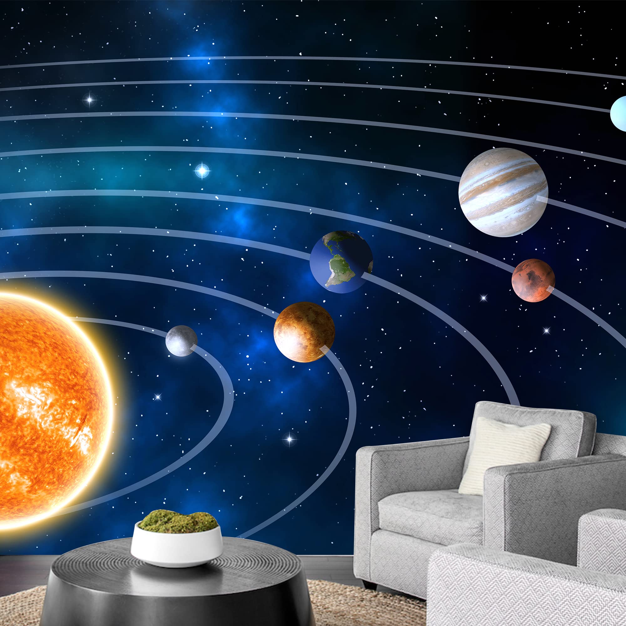 Removable Peel and Stick Wallpaper - Giant Planets Universe Wall Mural for Bedroom (66x96 inches) - Perfect for Kids Room, Nursery, or Home Office Decor