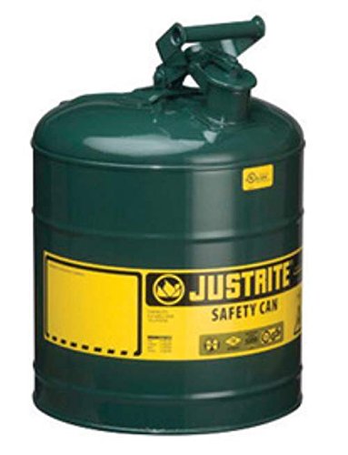 Justrite 7150200 Yellow Galvanized Steel Type I Safety Can - 5 Gallon Gasoline Storage Container for Workshop, Garage & Industrial Use | OSHA Compliant Flammable Liquid Container