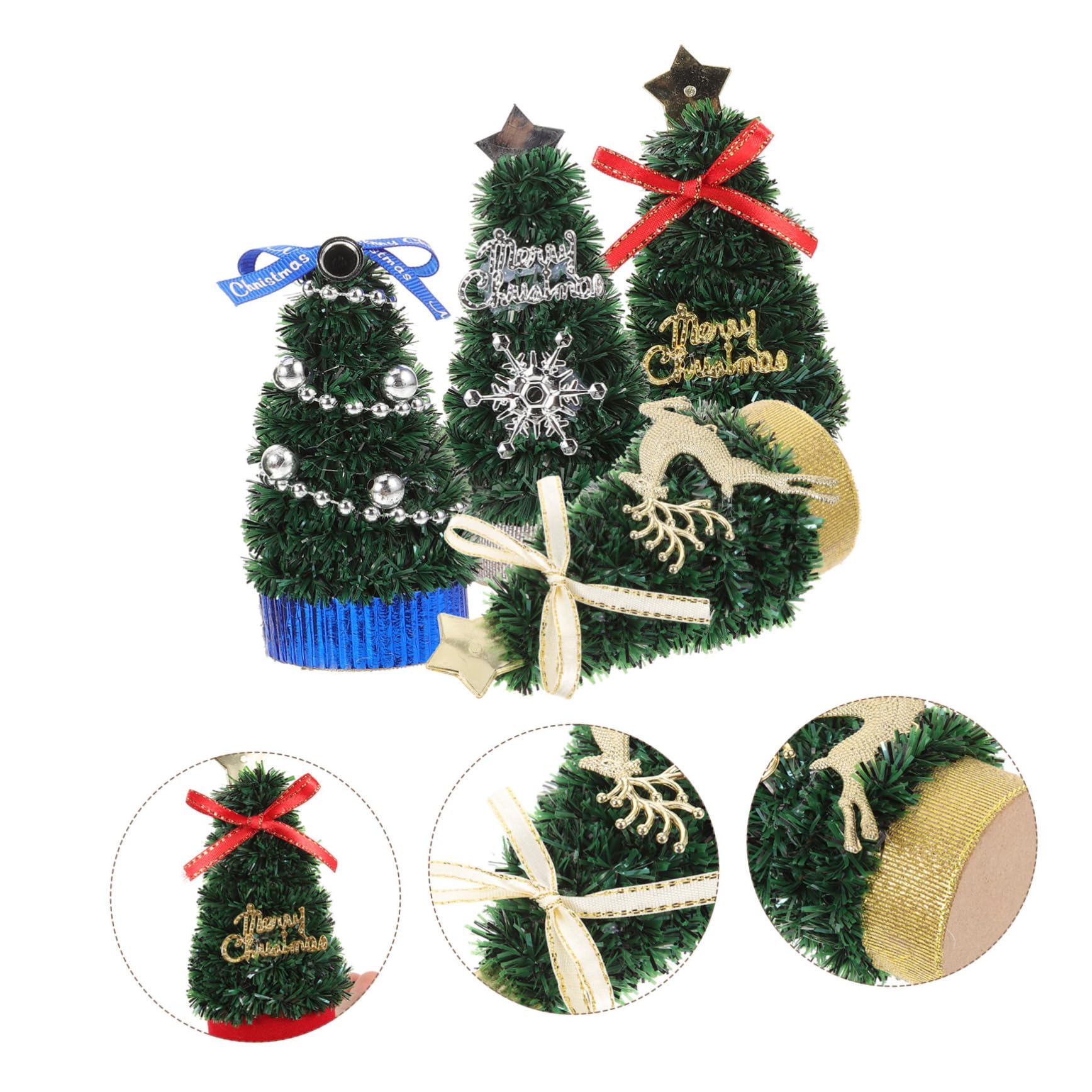OSALADI 4-Piece Mini Christmas Tree Set - Small Plastic Xmas Tree Decorations for Desktop, Tabletop, Holiday Home Decor - Perfect for Office, Living Room & Christmas Party Decor