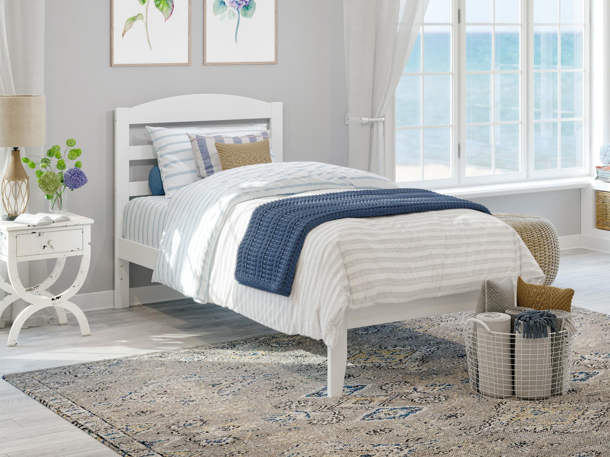 AFI Warren Twin Size Platform Bed with USB Charging Station - White Wooden Frame for Small Spaces, Kids & Teens Bedroom, Dorm Room, Guest Room