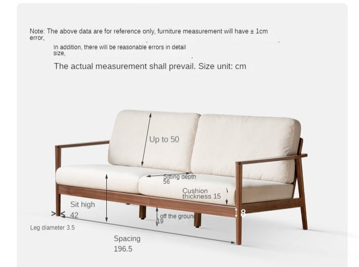 Modern Black Walnut Solid Wood Sofa - Durable & Stylish Living Room Furniture for Home & Office Use