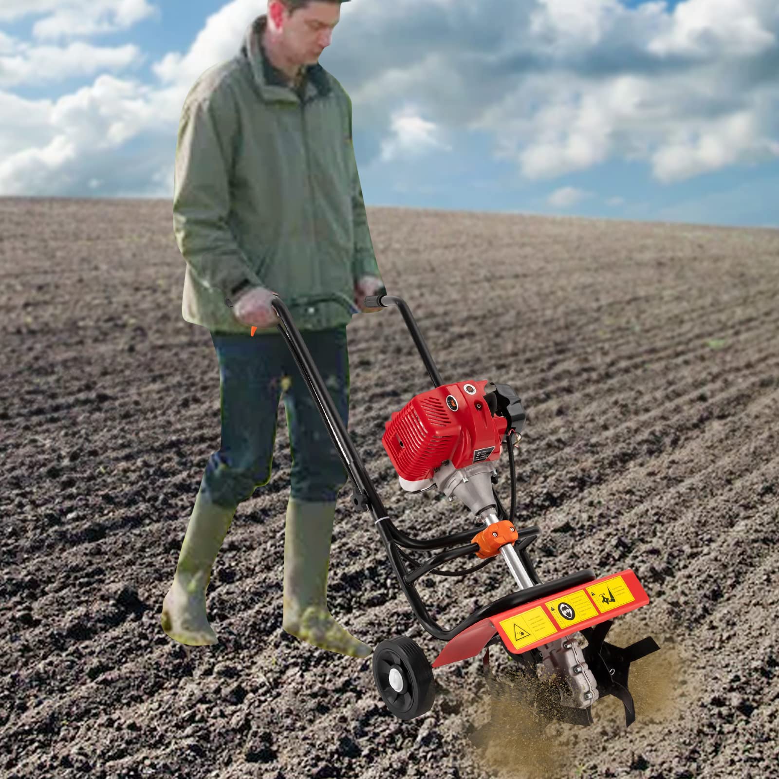 52CC 2-Stroke Gasoline Tiller Cultivator - Hand-Pull Start, Sand & Loose Soil Ripper for Garden & Farm - Air-Cooled Engine - Perfect for Field Cultivation, Plastic Greenhouses, Tobacco Fields & Small Agricultural Plots