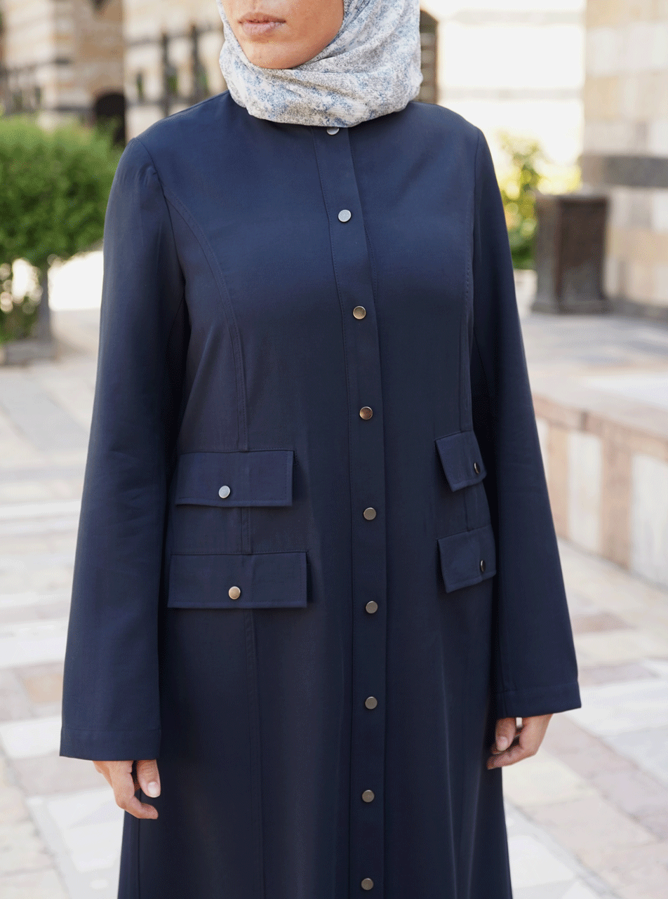 Snap Button Pocketed Jilbab - Modest Muslim Prayer Dress with Convenient Pockets - Perfect for Daily Wear, Prayer & Outdoor Activities