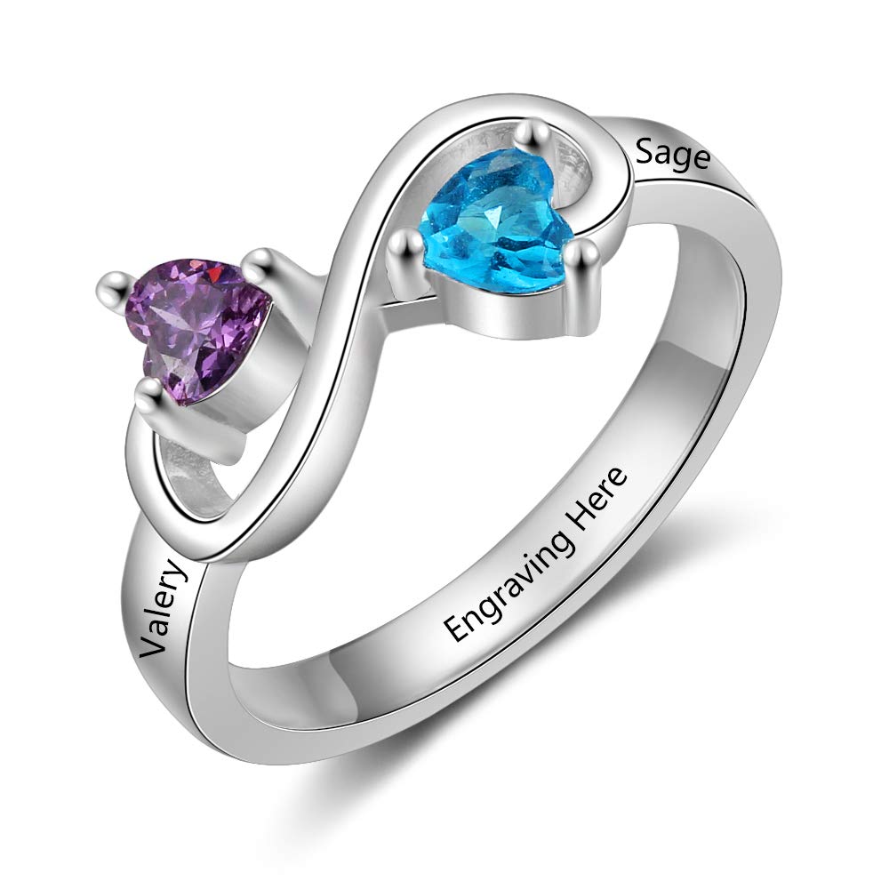 Personalized Infinity Mother's Ring with 2 Birthstones - Custom Engraved Name Promise Ring for Women, Mom & Wife - Perfect Gift for Mother's Day, Anniversary & Special Occasions