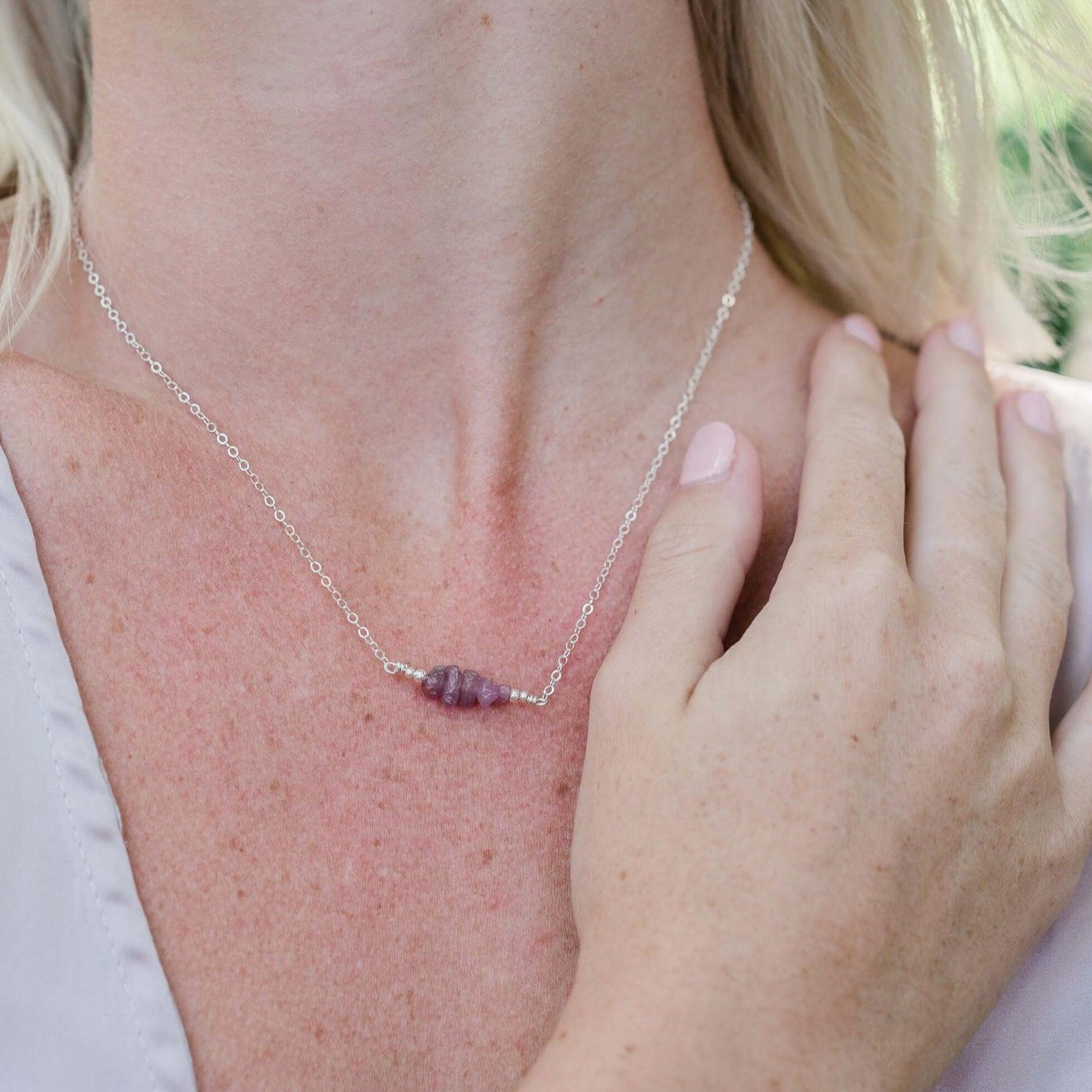 Ruby Chip Bead Bar Necklace - Elegant Dainty Jewelry for Women | Perfect for Weddings, Parties & Everyday Wear