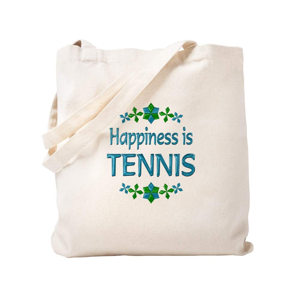 Happiness Tennis Tote Bag - Natural Canvas Reusable Shopping Bag for Women & Men - Eco-Friendly Grocery Tote for Sports, Beach, Work & Daily Use