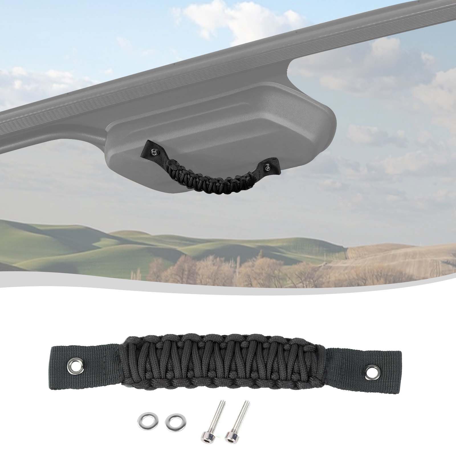 Jeep Wrangler JL Rear Window Paracord Grab Handle - Compatible with JL JLU 4XE 2018-2024 Models - Durable Trunk Tailgate Assist Grip Accessory (1Pc, Full Black with Washers) - Perfect for Off-Roading, Camping & Easy Rear Access