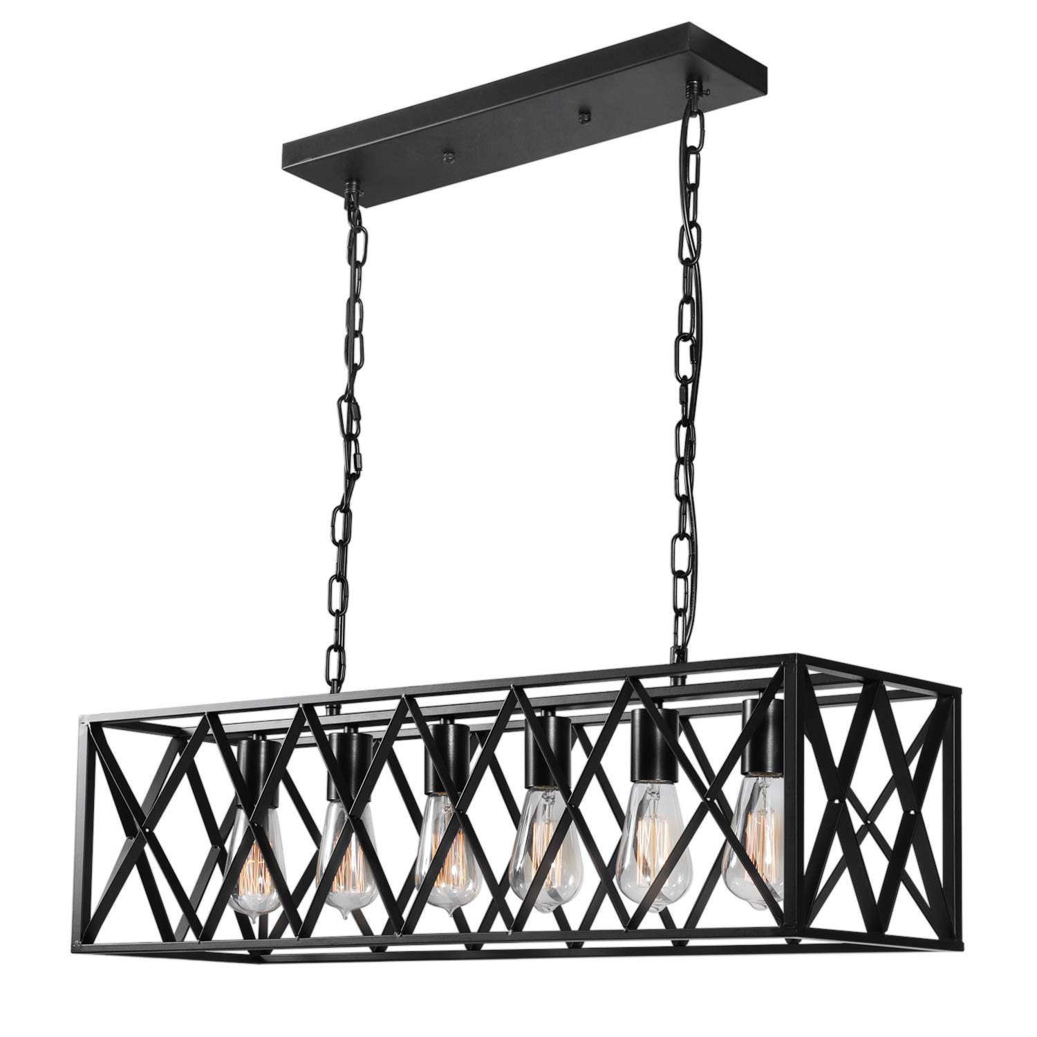 6-Light Black Chandelier for Kitchen Island - Rustic Industrial Hanging Pendant Light Fixture for Dining Room & Kitchen | Perfect for Farmhouse, Modern and Industrial Home Decor