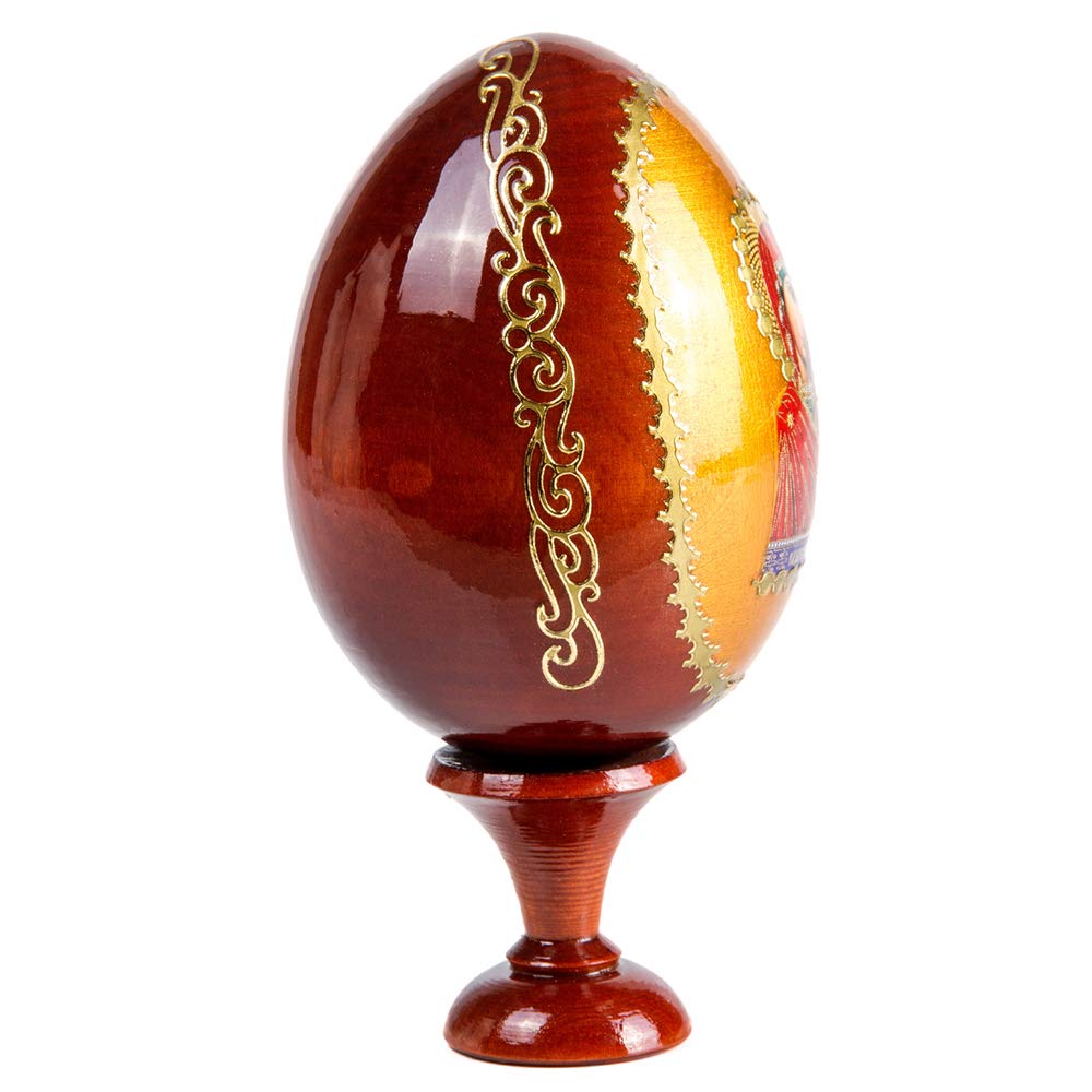 Our Lady of Kazan Medium Easter Icon - Handcrafted Wooden Russian Egg for Religious Decor, Gift & Orthodox Christian Devotion