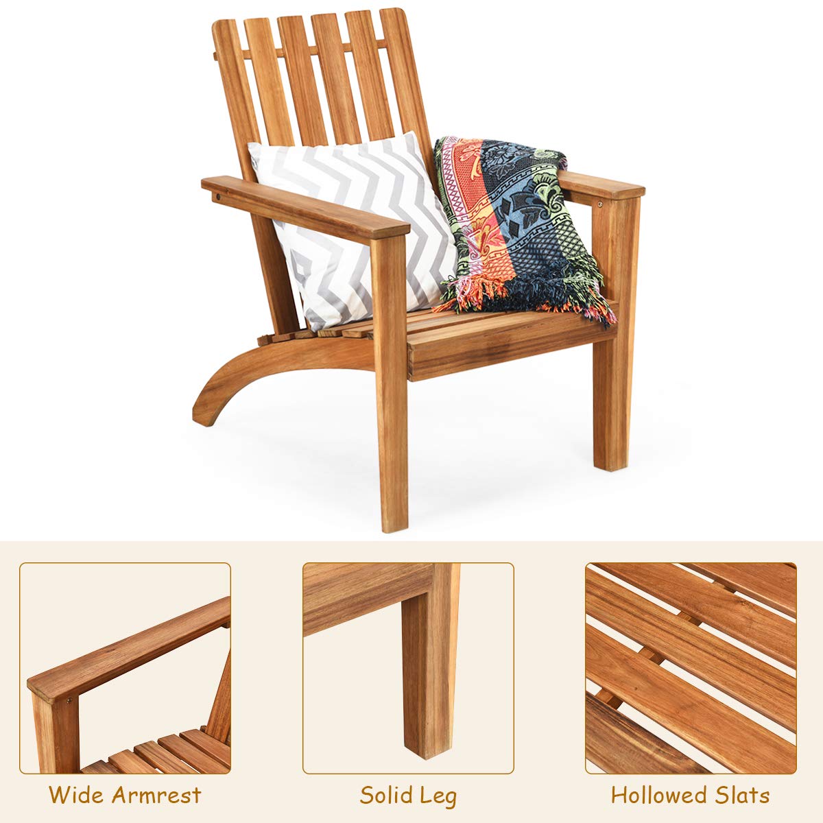 Giantex Acacia Wood Adirondack Chair Set of 2 - 350 lbs Weight Capacity, Weather-Resistant Outdoor Lounge Chairs for Garden, Patio, Poolside, Balcony & Lawn - Perfect for Relaxing, Campfires & Backyard Gatherings