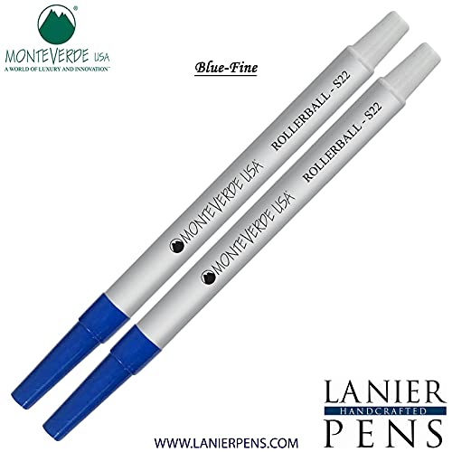 Monteverde S22 Rollerball Ink Refill 2-Pack - Compatible with Sheaffer Style Pens - Blue Fine Tip 0.6mm - Smooth Writing for Office, School & Journaling