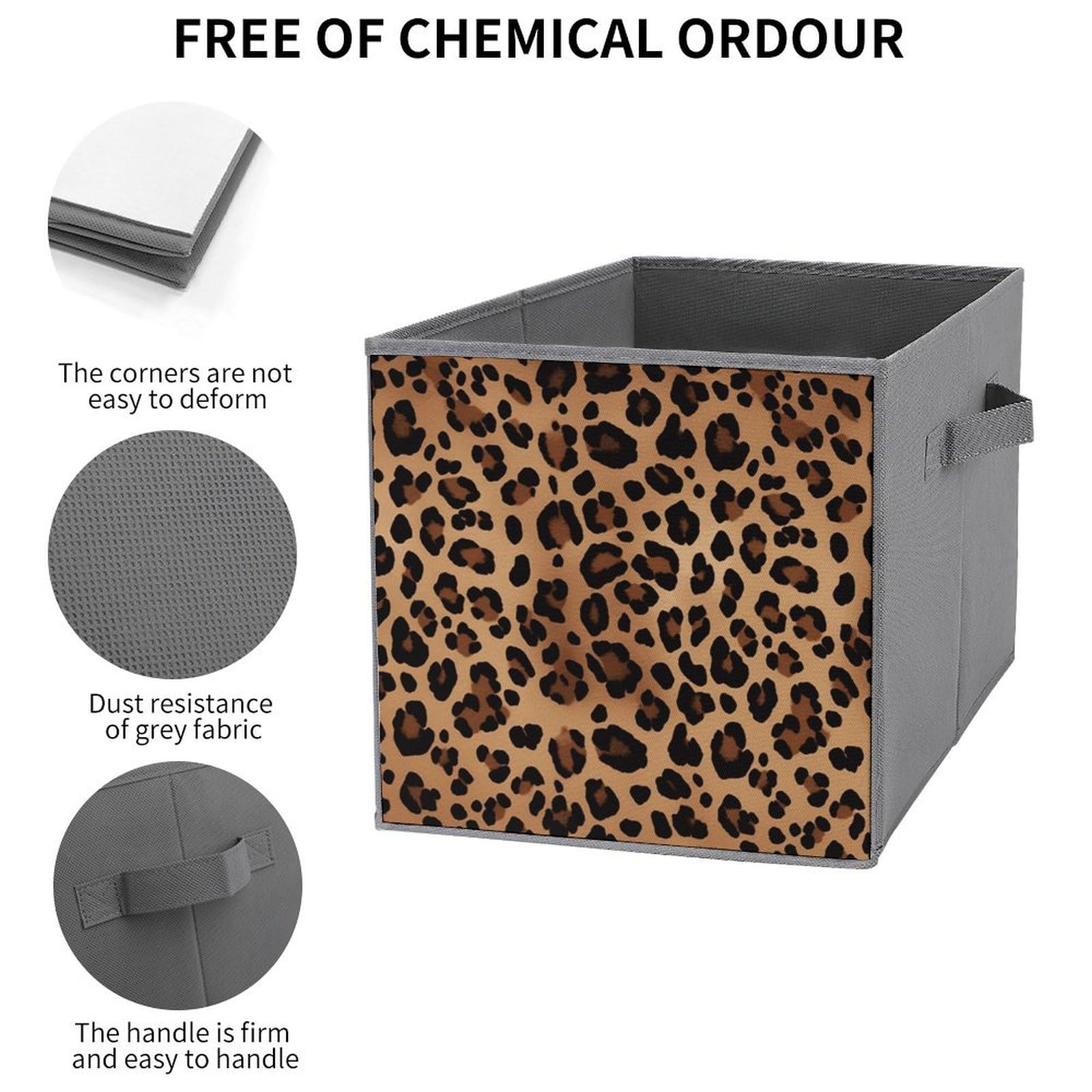 6-Piece Collapsible Leopard Print Storage Bins with Handles - Foldable Organizing Baskets for Shelves, Closet, Pantry | Perfect for Home, Office & Dorm Organization
