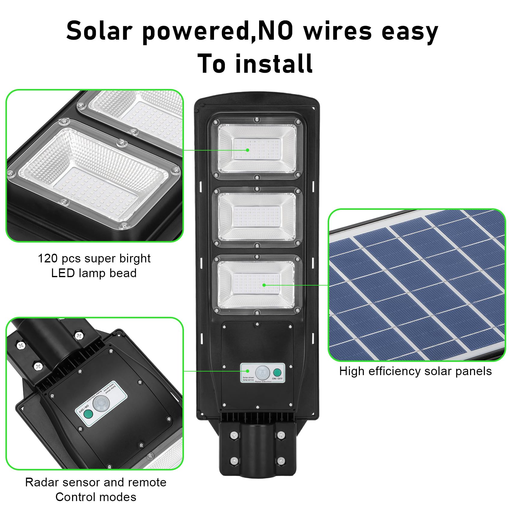 2 Pack Solar Powered 9000 Lumens Green Hunting Lights - Motion Activated Hog Lights with 20