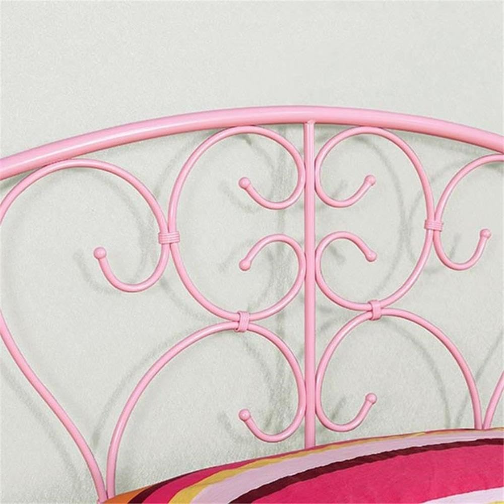 Furniture of America Delia Princess Metal Twin Bed for Girls - Pink Youth Bed Frame with Canopy | Perfect for Princess-Themed Bedrooms & Kids' Room Decor