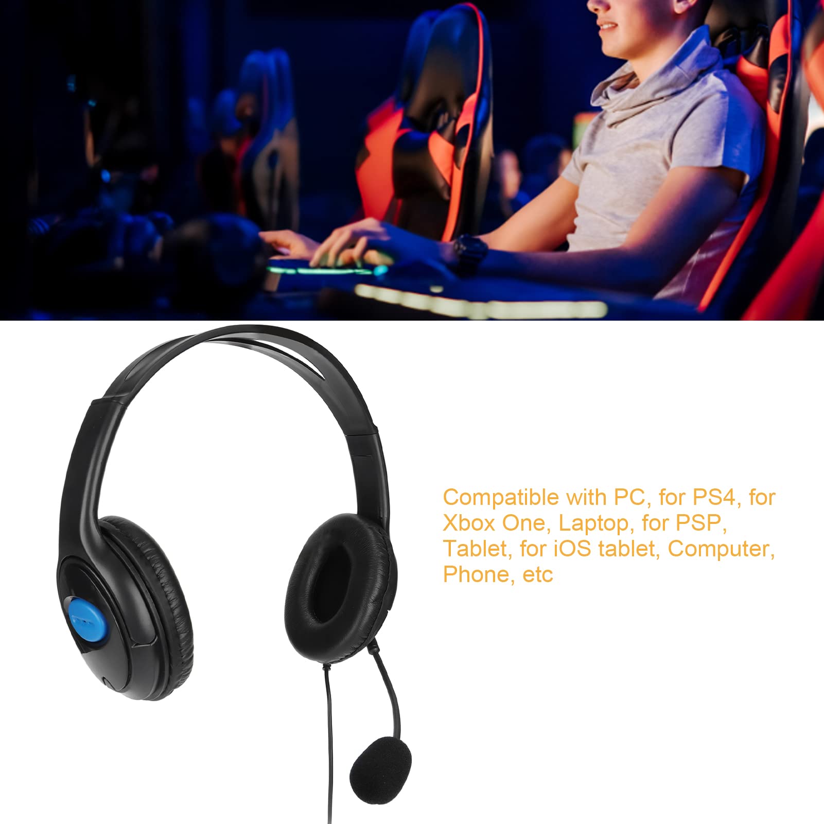 PUSOKEI Stereo Gaming Headset with Noise Cancelling Microphone - Over-Ear Headphones for PC & Laptop - Adjustable Volume & One-Touch Mute - 3.5mm Plug - Perfect for Online Gaming, Streaming & Conference Calls