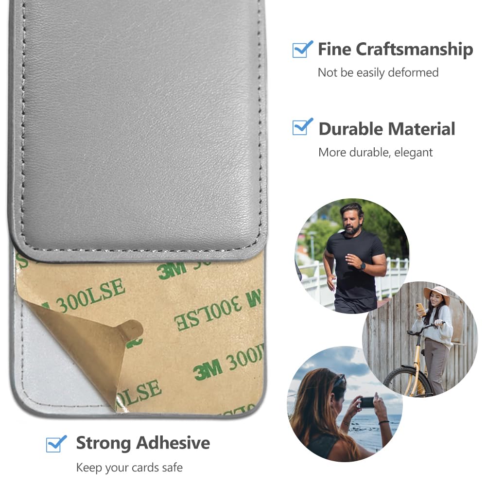 3 Pack Leather Stick-On Phone Card Holder - Slim Wallet for iPhone, Samsung & Android - Black & Grey - Perfect for Hands-Free Shopping, Travel & Daily Essentials