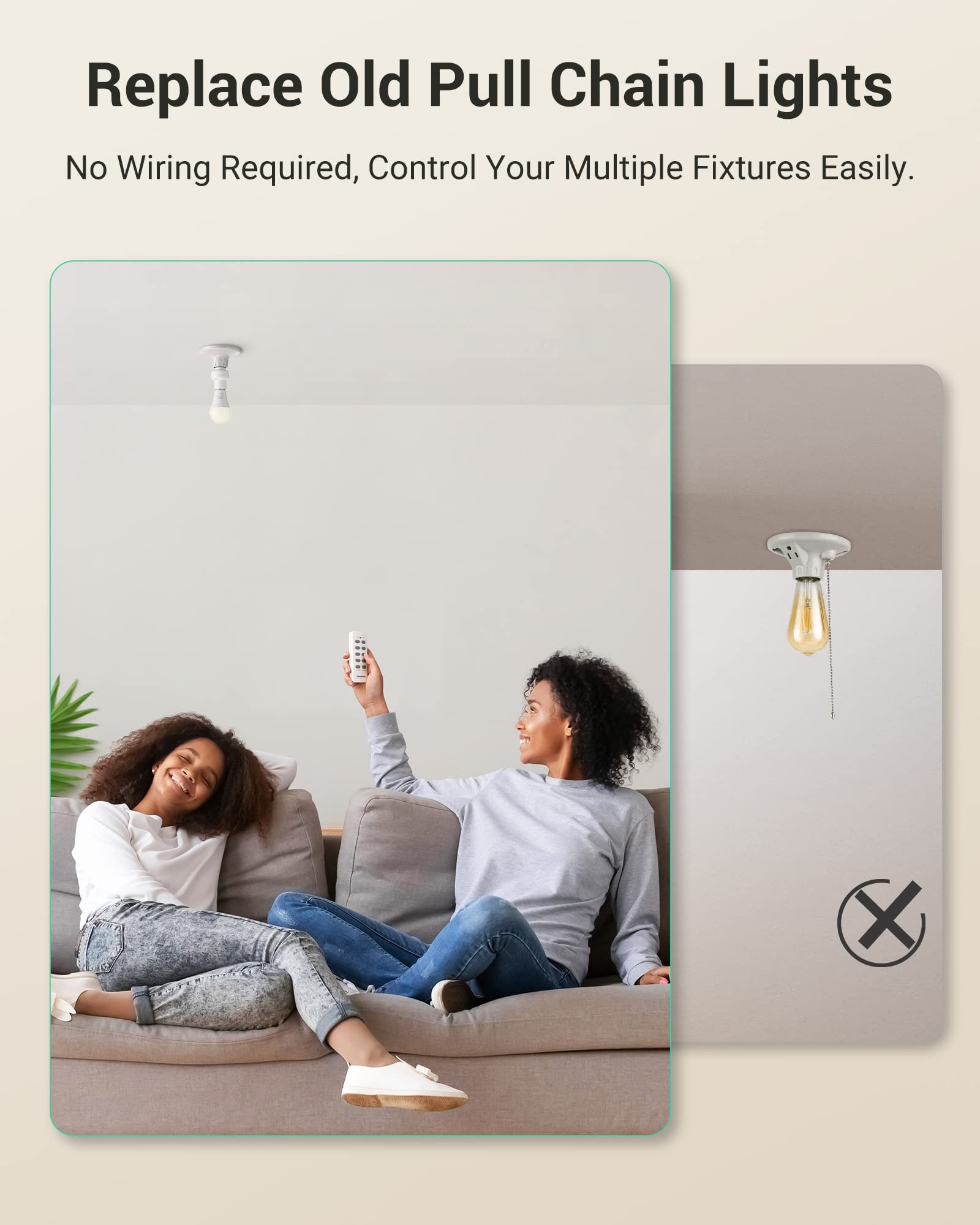 DEWENWILS Wireless Remote Control Light Bulb Socket Kit - E26/E27 Base, No Wiring Required, ETL Certified (1 Remote & 3 Sockets) - Perfect for Bedroom, Living Room & Pull Chain Light Fixtures
