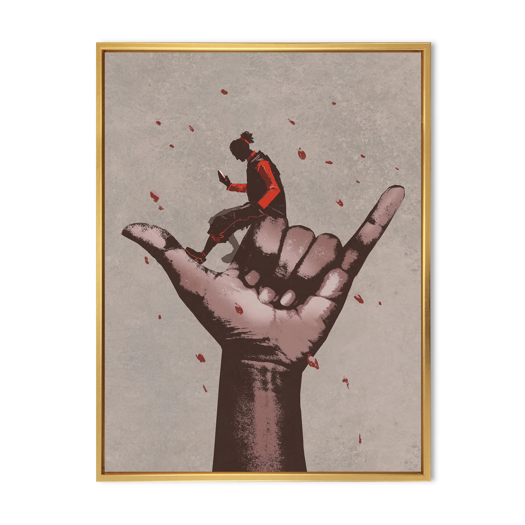 Call Me Sign With Man Using Mobile Phone - Modern Framed Canvas Wall Art Print for Home & Office Decor | Perfect for Living Room, Bedroom or Workspace
