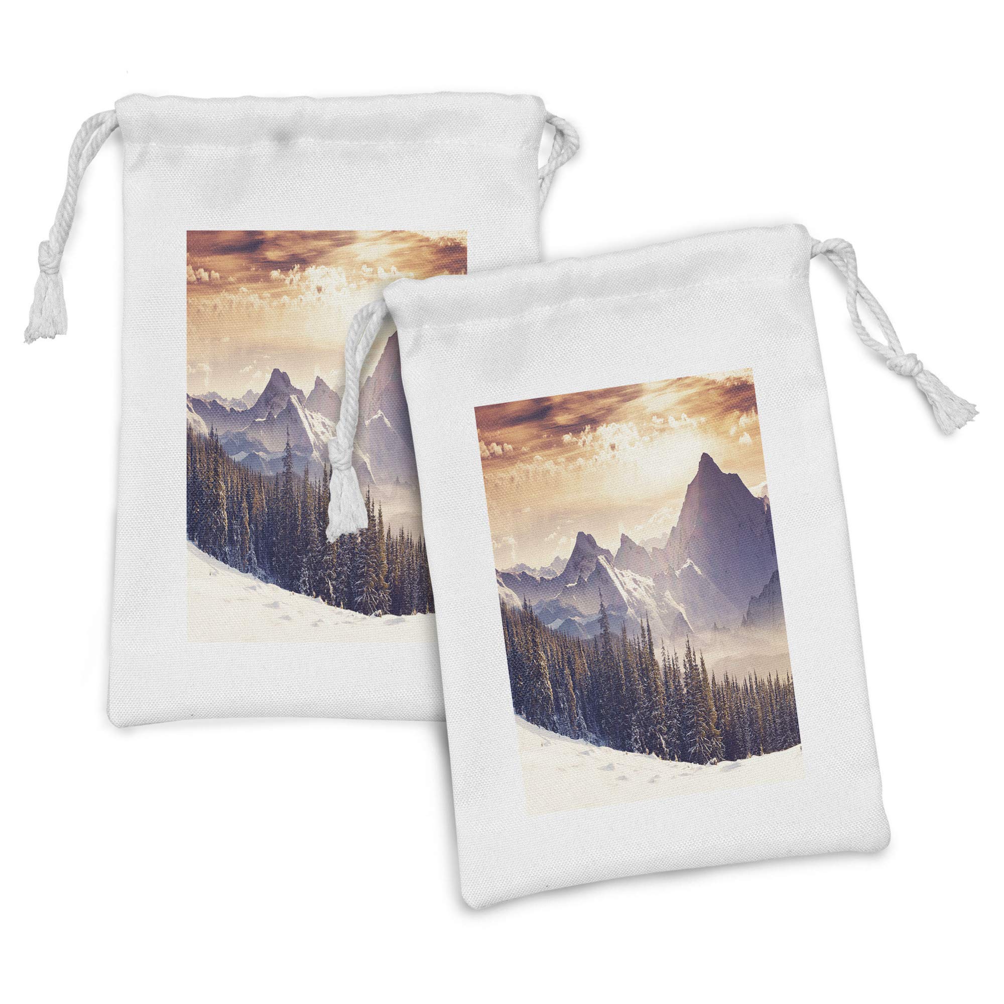 Ambesonne Nature Fabric Pouch Set of 2 - Winter Landscape with Dramatic Mountains & Surreal Sky - 9