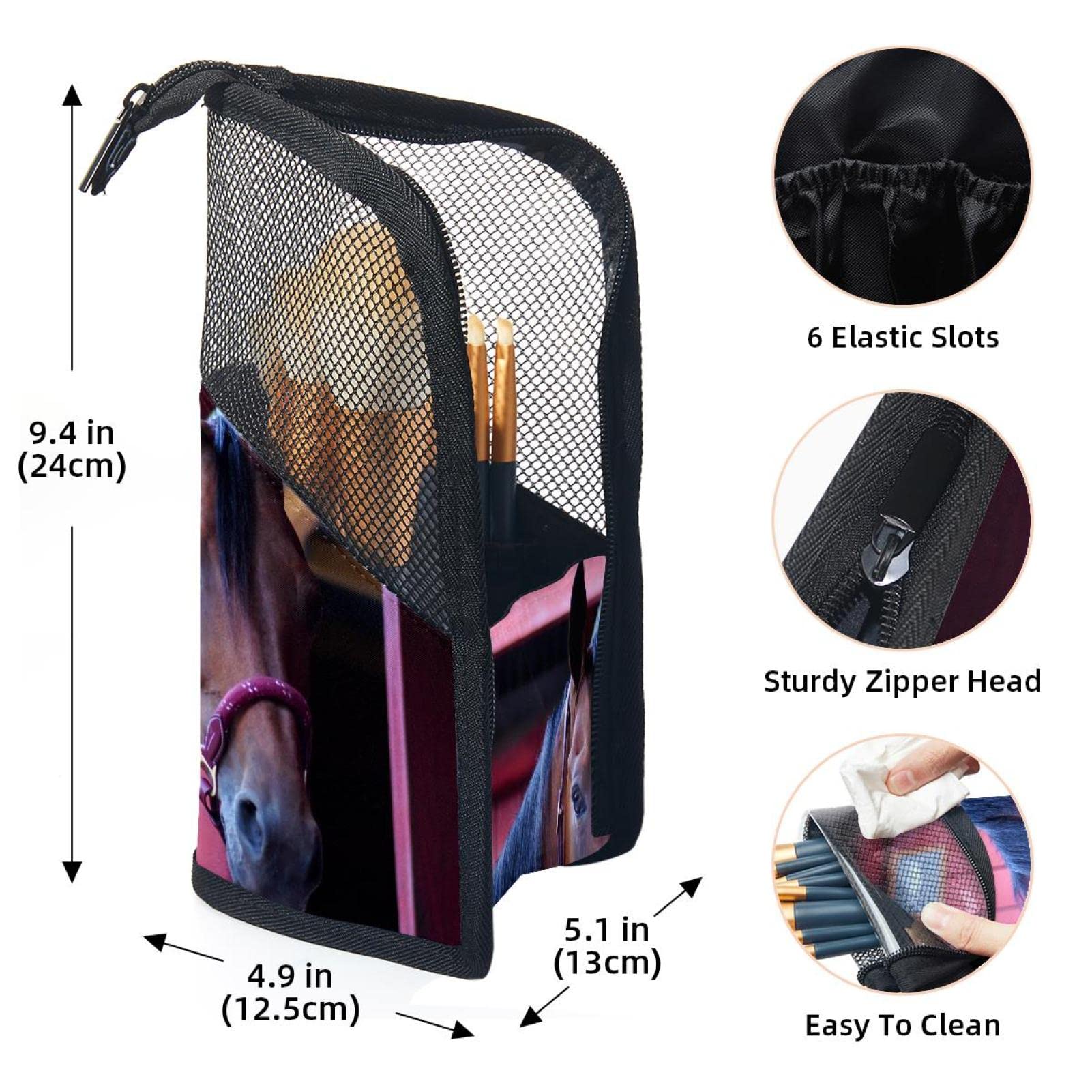 12-Piece Makeup Brush Organizer Bag with Portable Case - Farm Portrait Horse Design - Perfect for Travel, Home Storage & Professional Makeup Artists