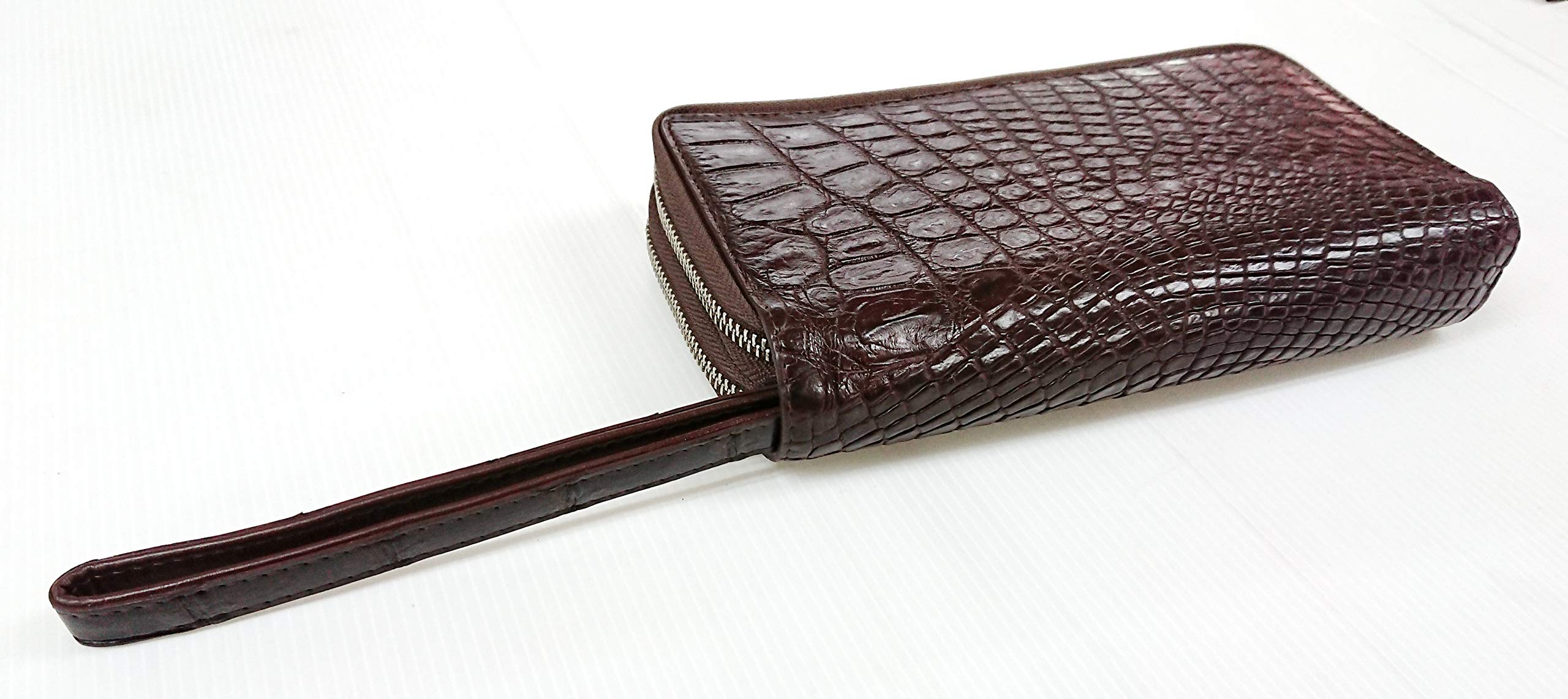 Authentic Crocodile Leather Wallet for Women & Men - Premium Alligator Belly Skin Zip Around Wristlet Clutch (Dark Brown) - Perfect for Everyday Use, Travel & Luxury Gift Giving