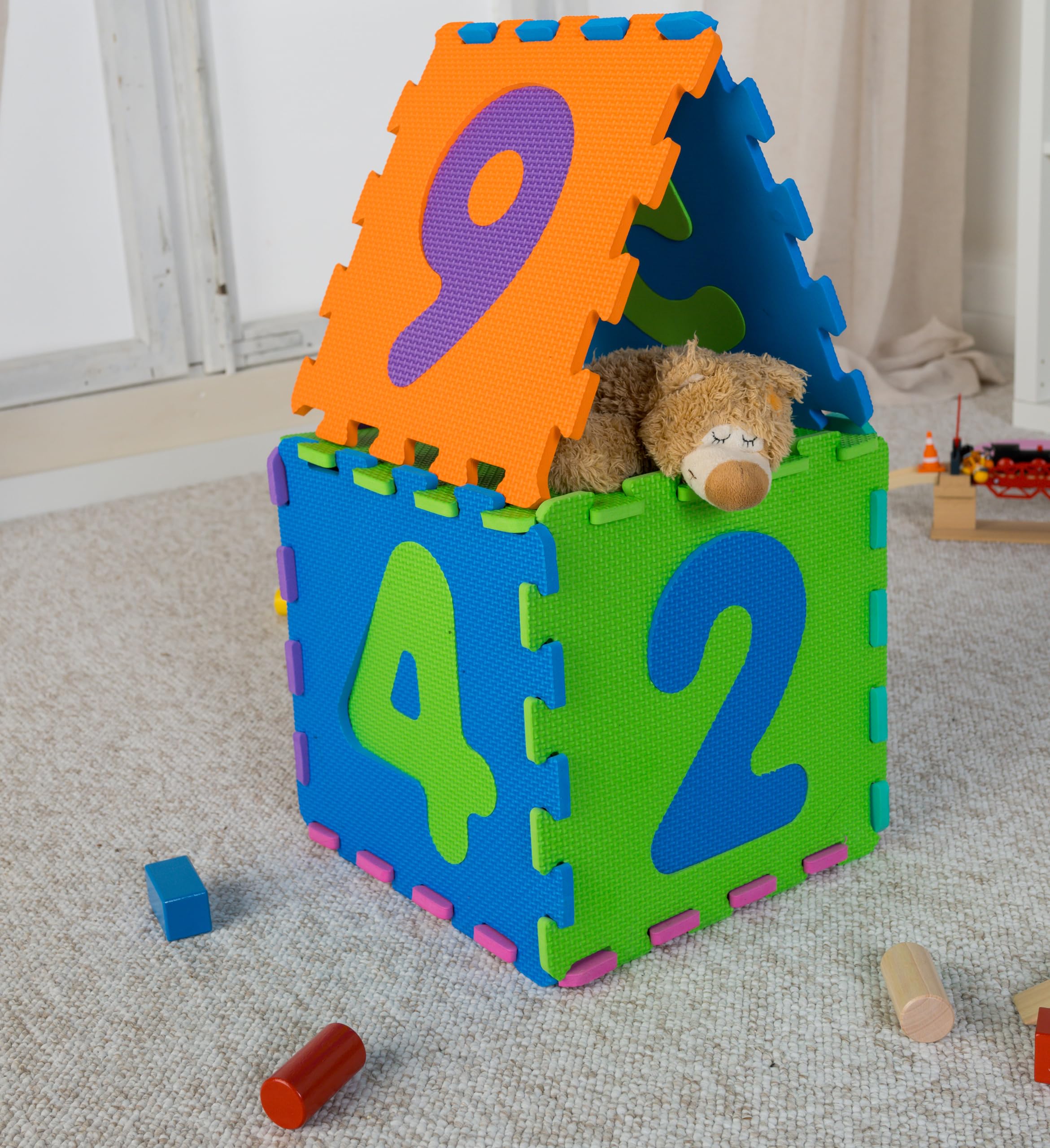 Non-Toxic Soft Foam Number Jigsaw Puzzle Play Mat for Kids - Educational Floor Mat for Learning Numbers & Shapes - Perfect for Nursery, Preschool & Playroom